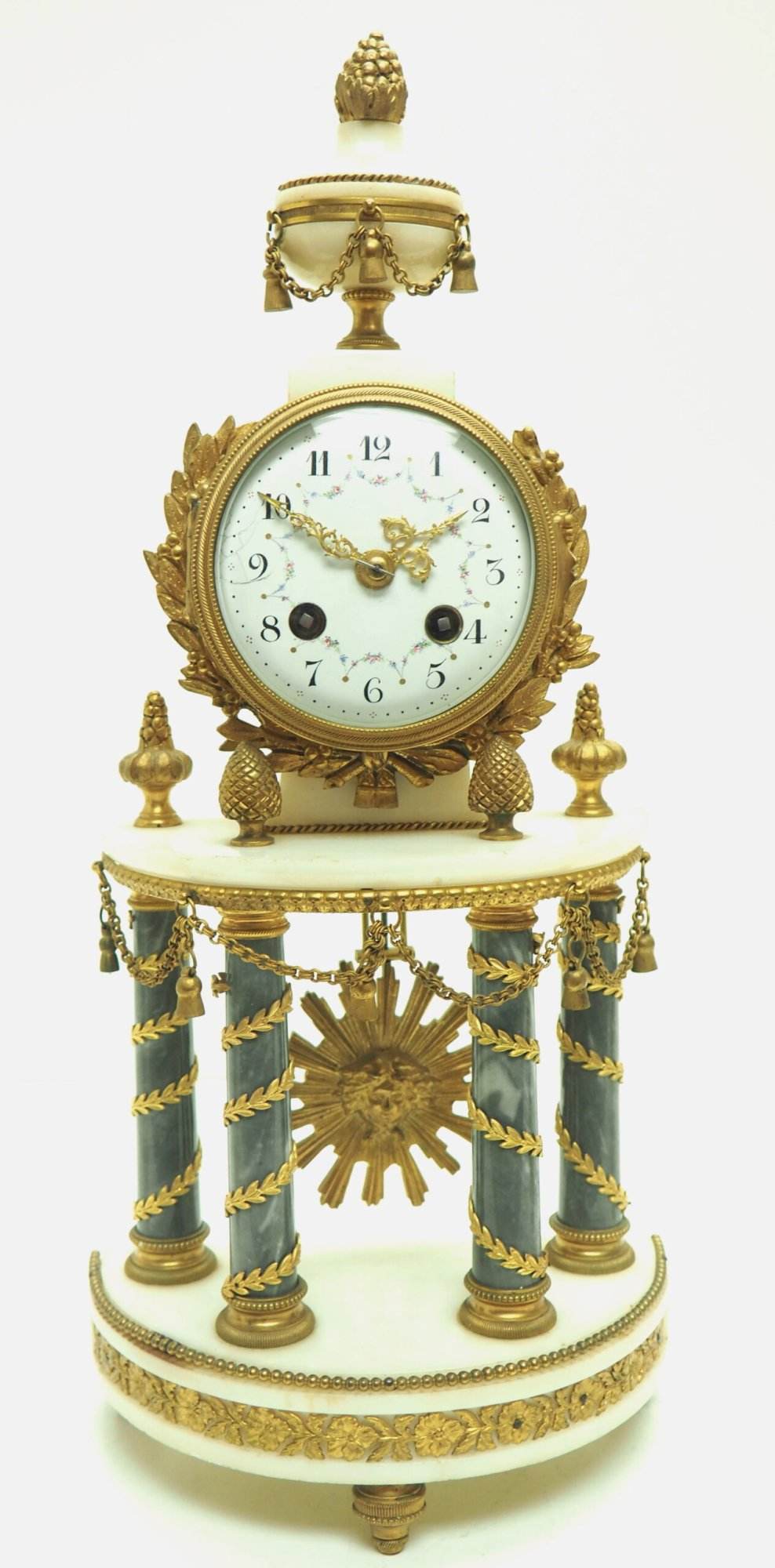 Incredible Antique 8 Day French Ormolu & Marble Mantel Clock Set with 2 Branch Candelabras - Image 13
