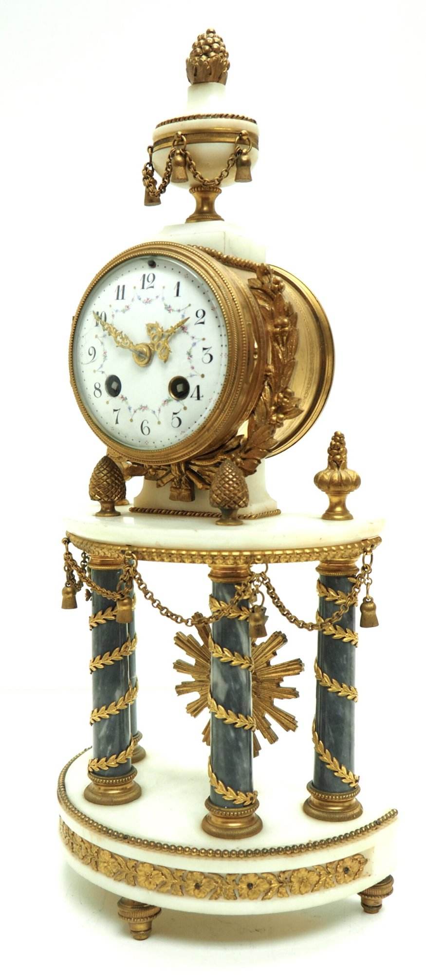 Incredible Antique 8 Day French Ormolu & Marble Mantel Clock Set with 2 Branch Candelabras - Image 11