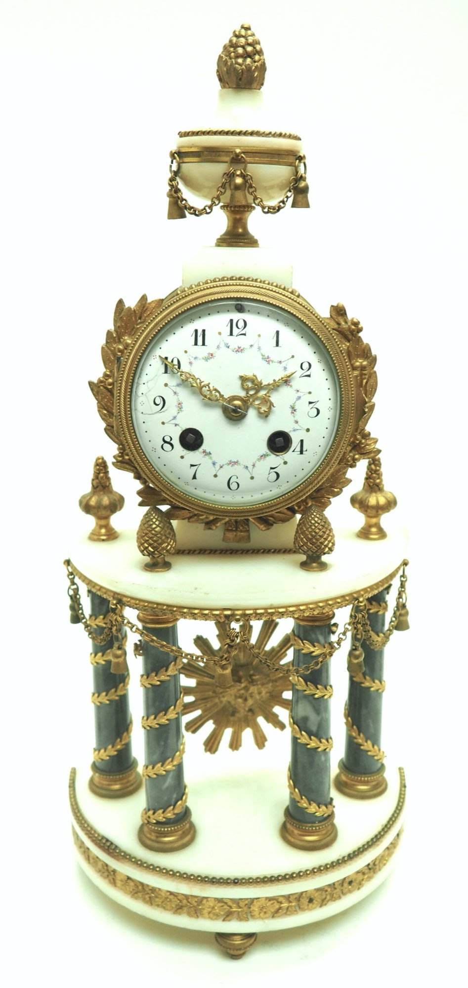 Incredible Antique 8 Day French Ormolu & Marble Mantel Clock Set with 2 Branch Candelabras - Image 9