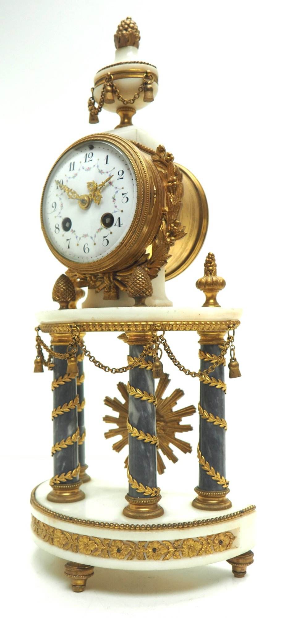 Incredible Antique 8 Day French Ormolu & Marble Mantel Clock Set with 2 Branch Candelabras - Image 5