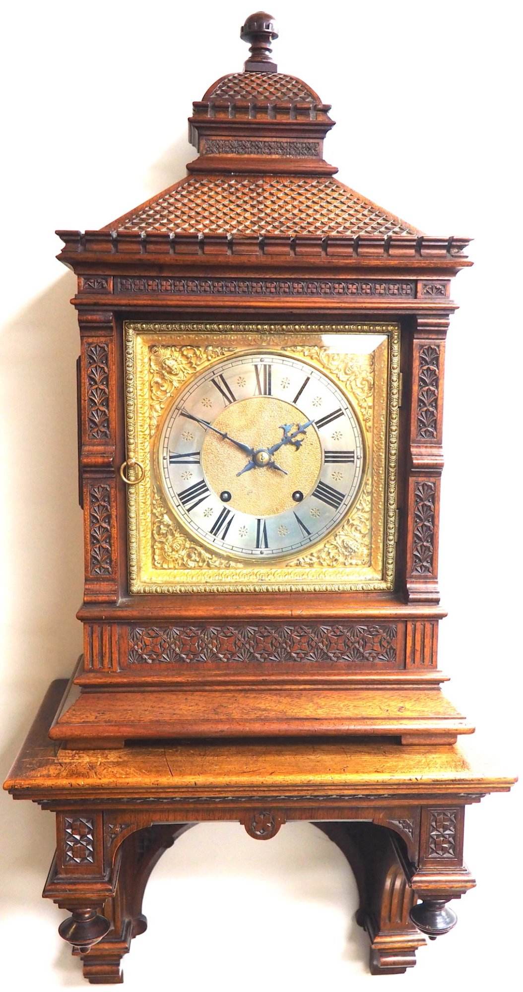 Superb Antique solid mahogany 8-Day Mantel Clock Ting Tang Striking Bracket Clock with Bracket