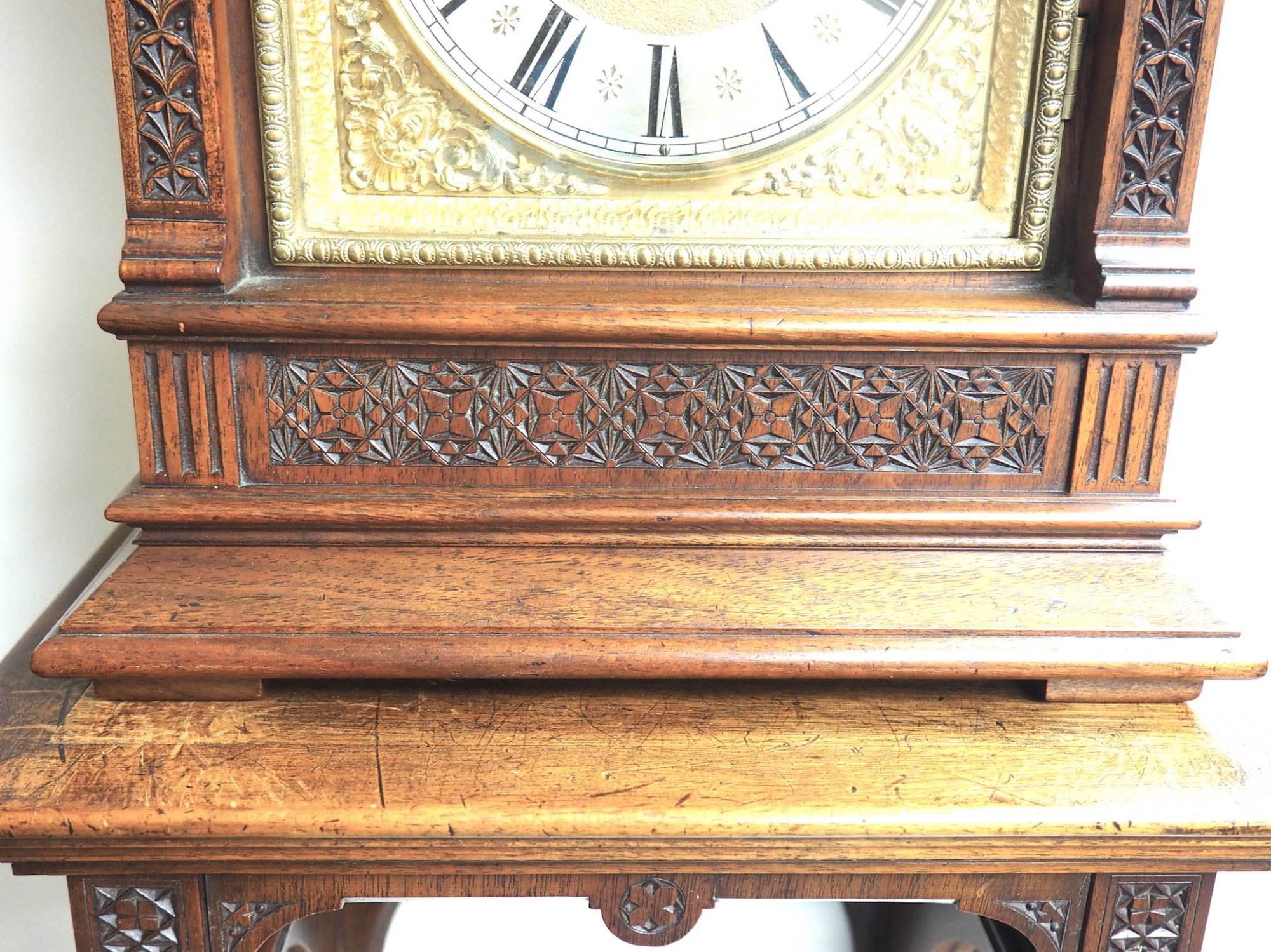 Superb Antique solid mahogany 8-Day Mantel Clock Ting Tang Striking Bracket Clock with Bracket - Image 8