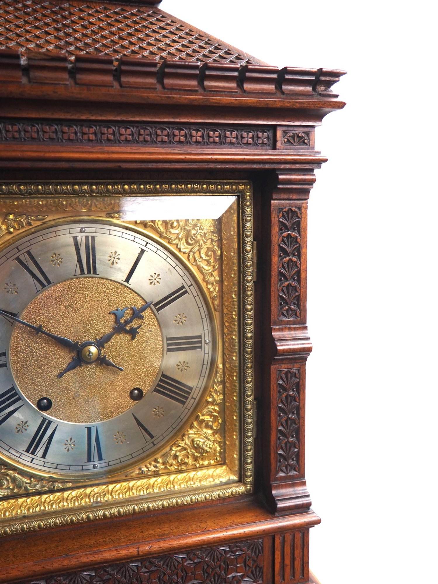 Superb Antique solid mahogany 8-Day Mantel Clock Ting Tang Striking Bracket Clock with Bracket - Image 6