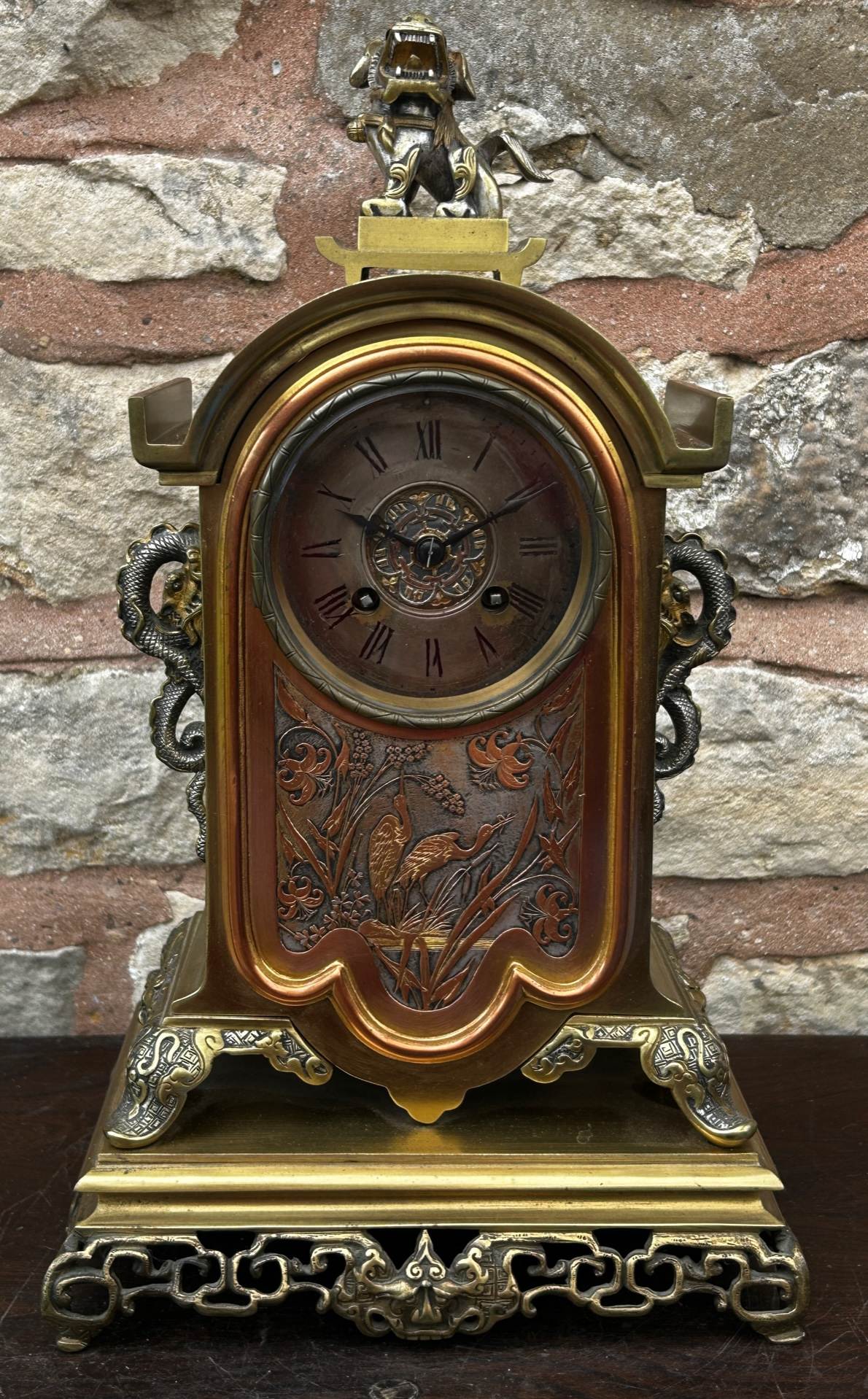 Stunning Chinese style Bronze ormolu Mantle clock – 8 day gong striking Clock