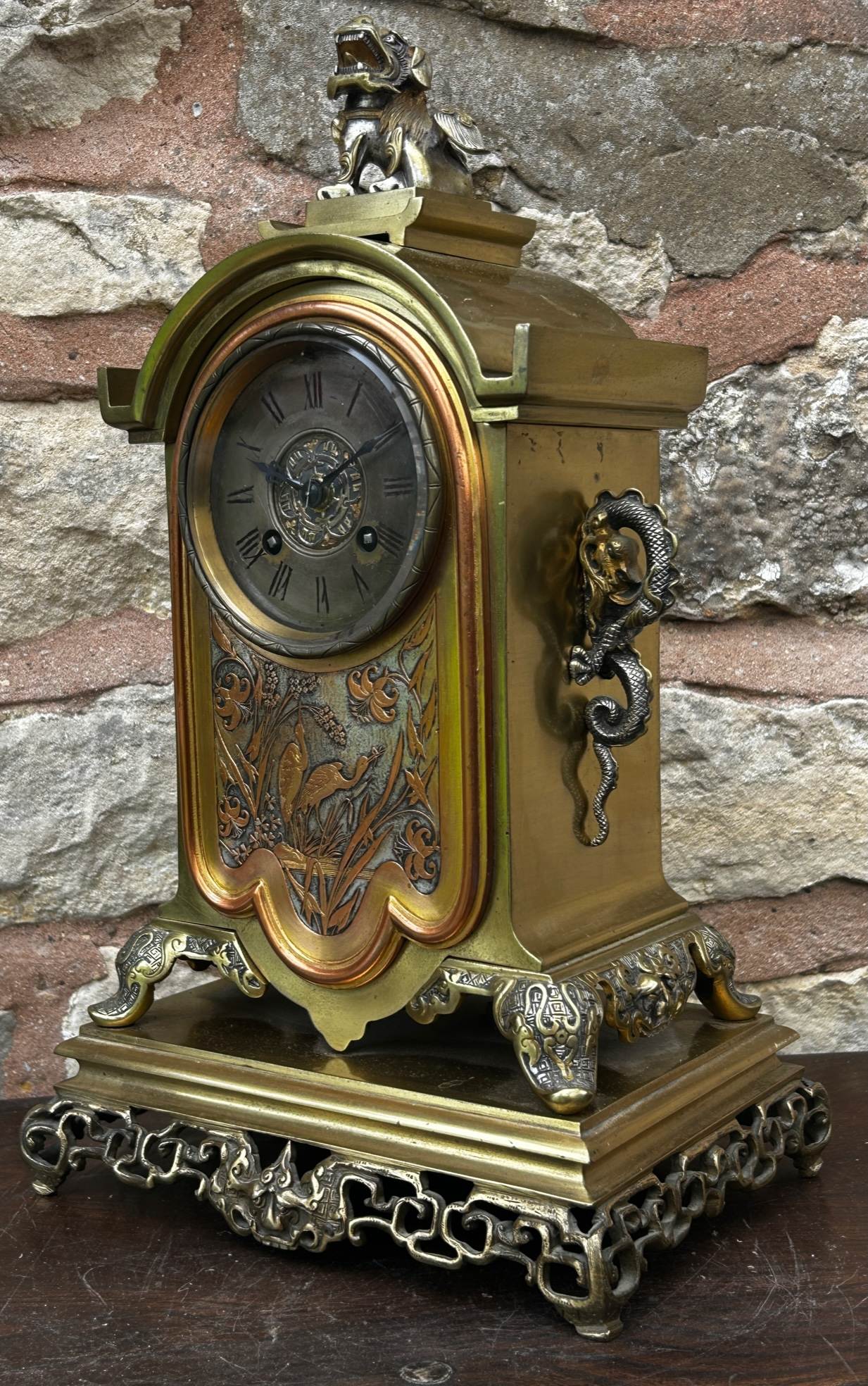 Stunning Chinese style Bronze ormolu Mantle clock – 8 day gong striking Clock