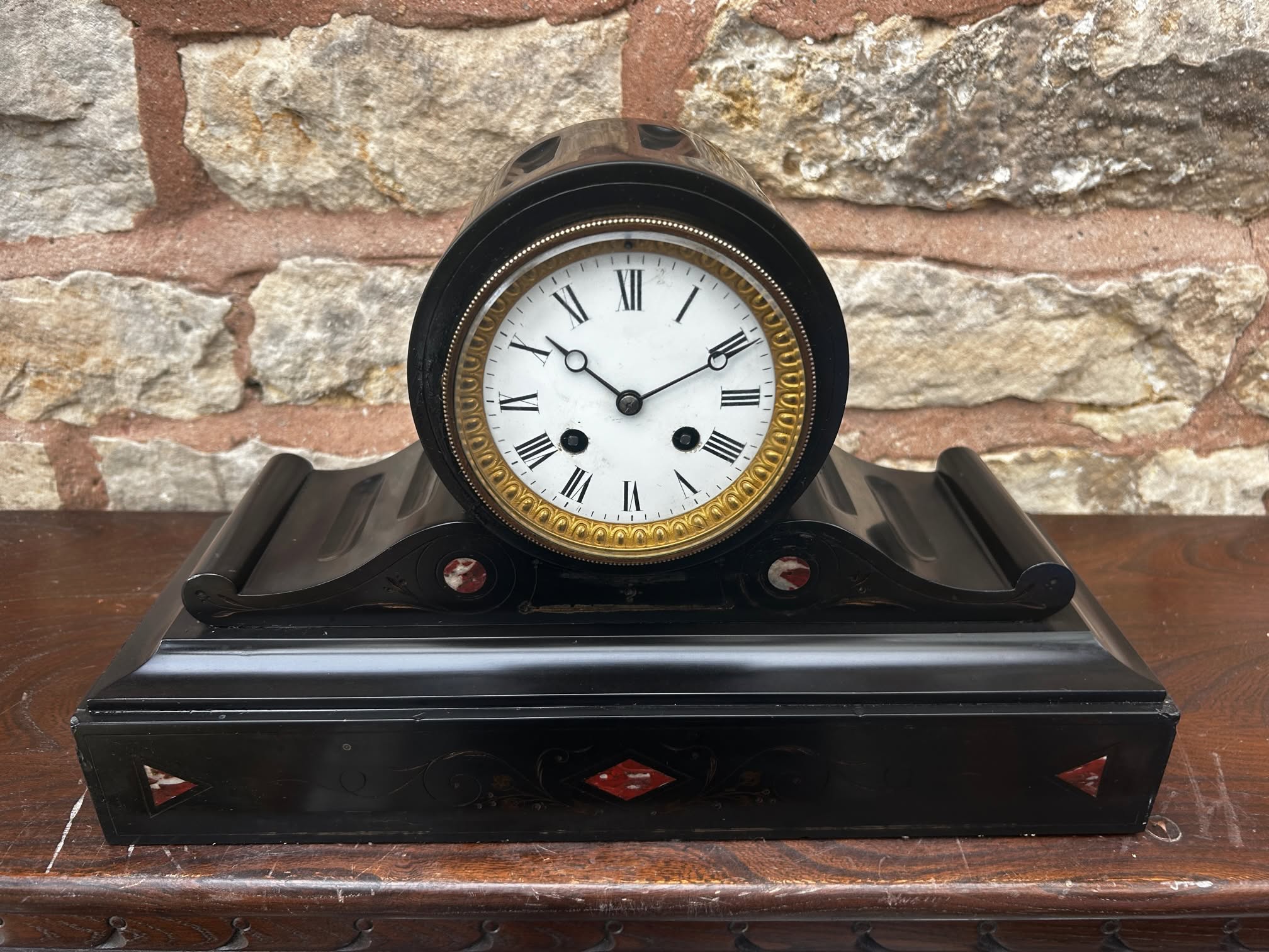 Antique French Drum Head Slate Mantle clock