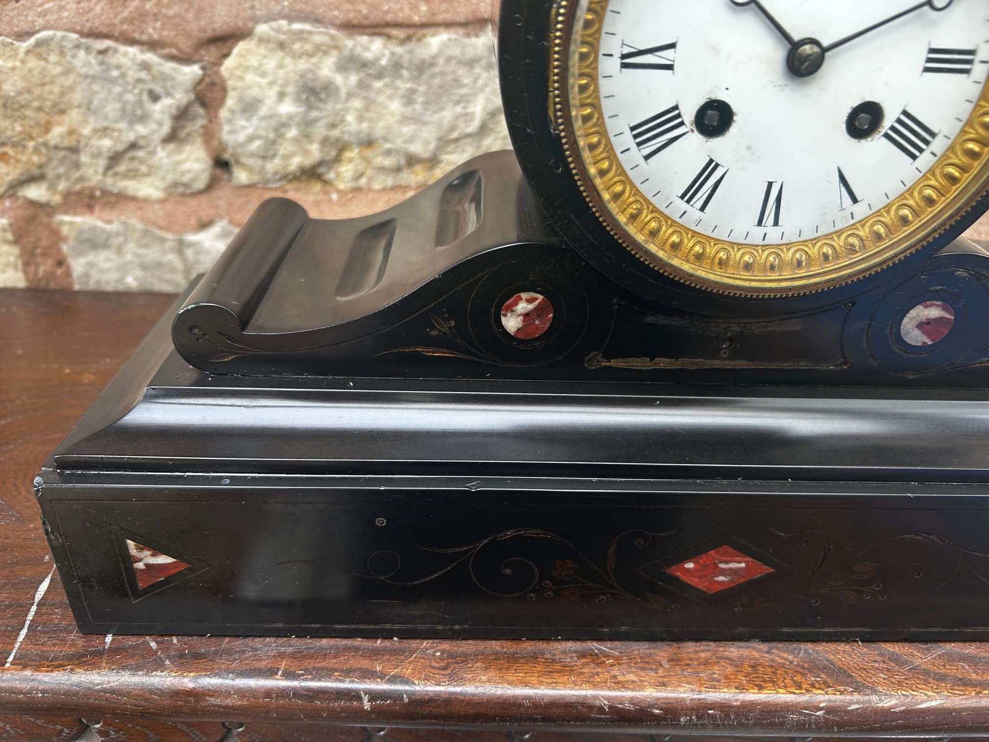 Antique French Drum Head Slate Mantle clock