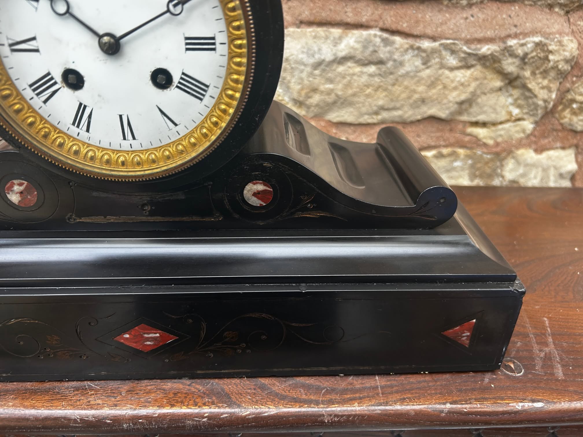 Antique French Drum Head Slate Mantle clock