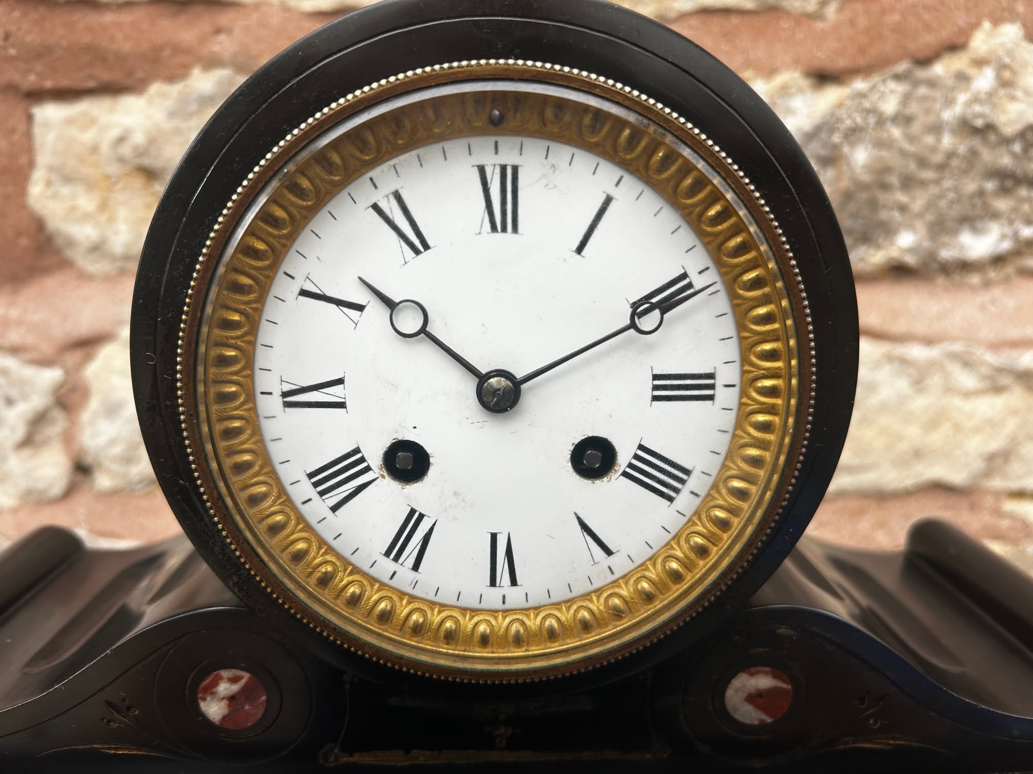 Antique French Drum Head Slate Mantle clock