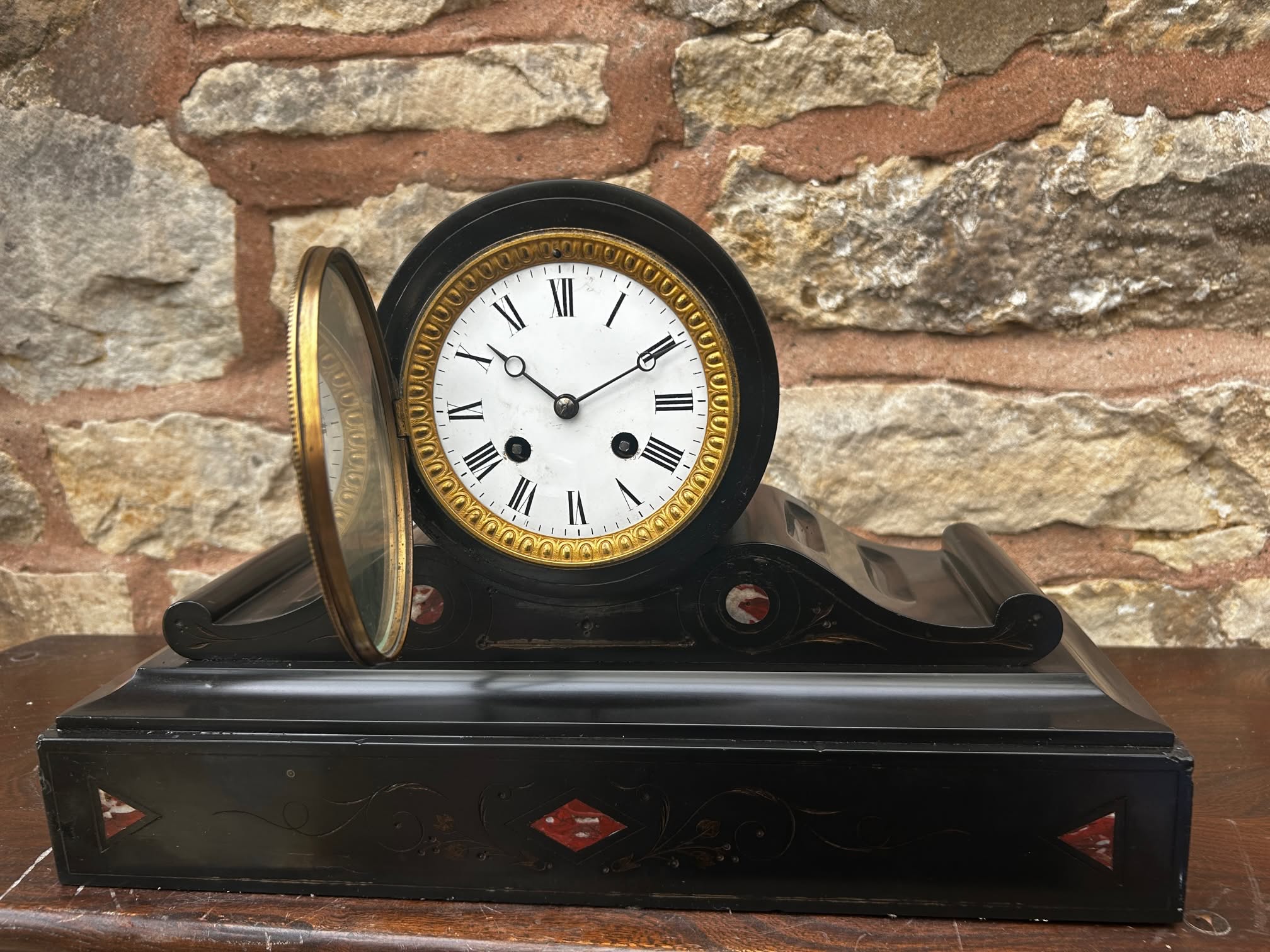 Antique French Drum Head Slate Mantle clock