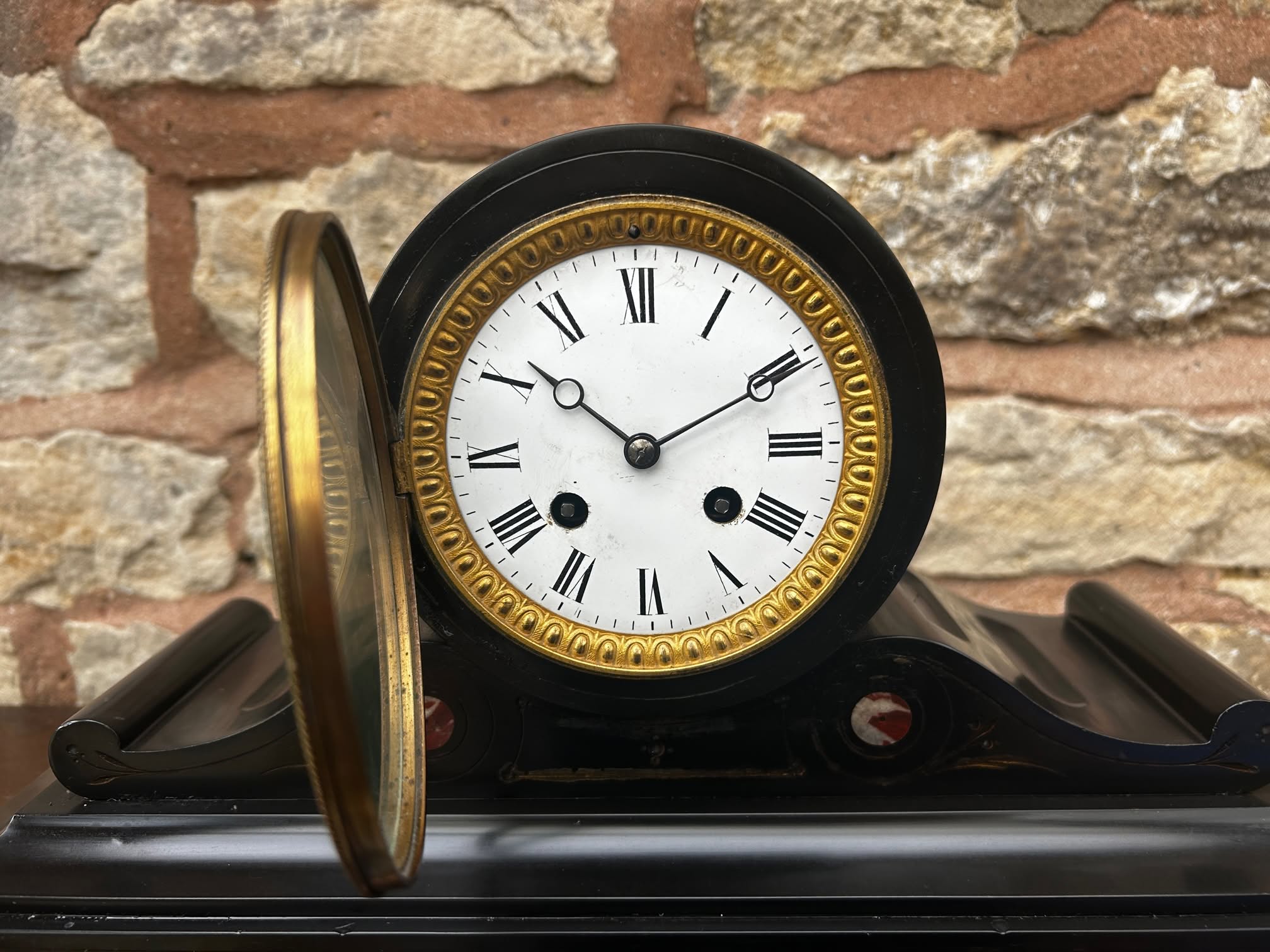 Antique French Drum Head Slate Mantle clock