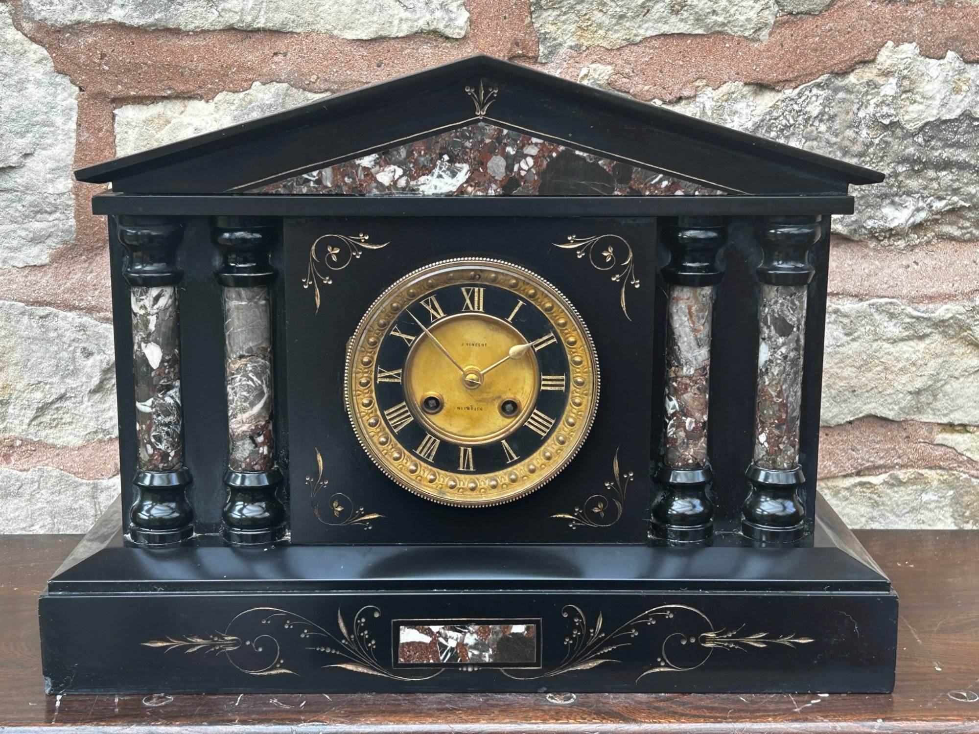 Architectural French Marble Inlaid Slate clock – 8 day striking gong - Image 2