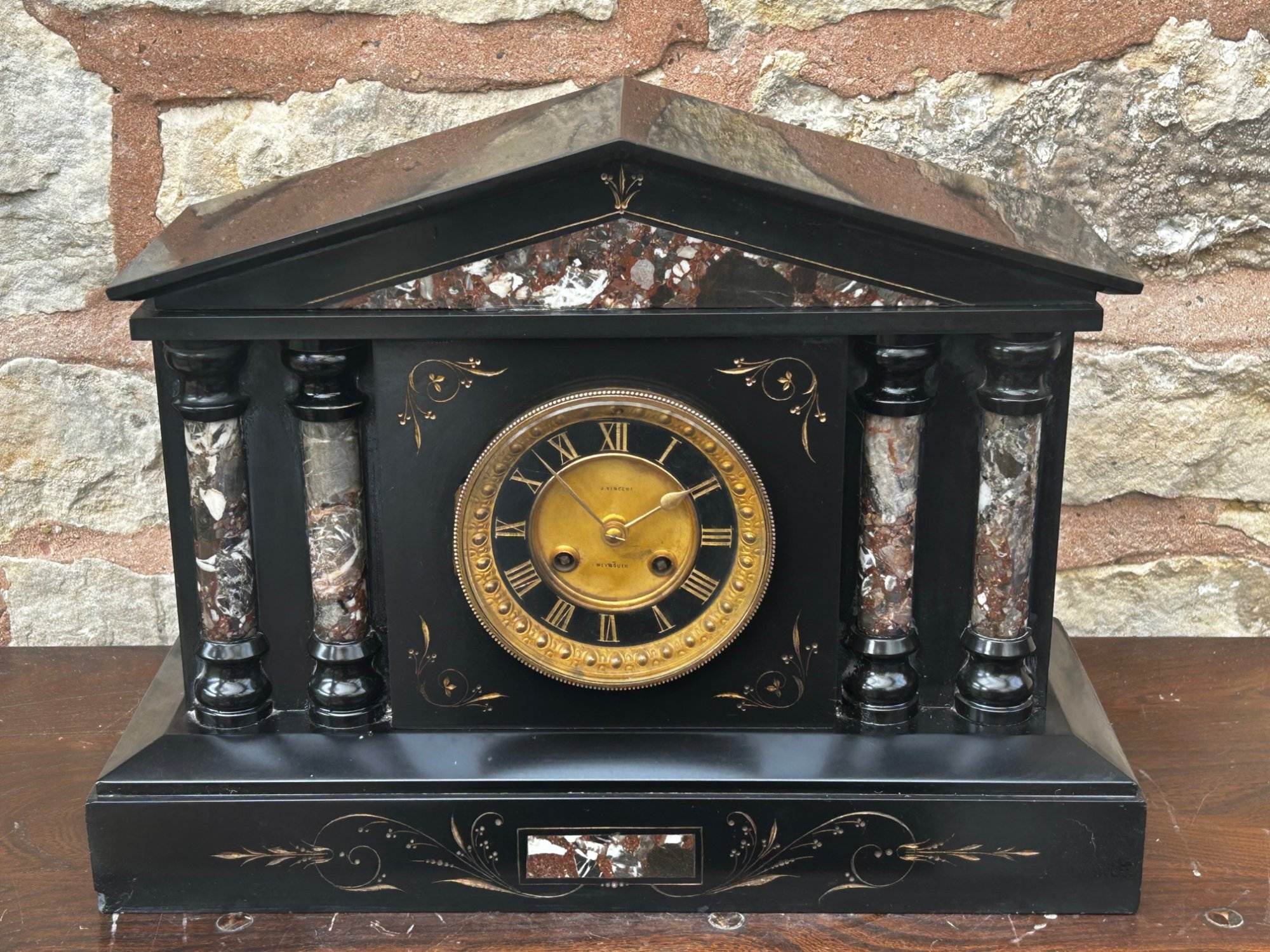 Architectural French Marble Inlaid Slate clock – 8 day striking gong