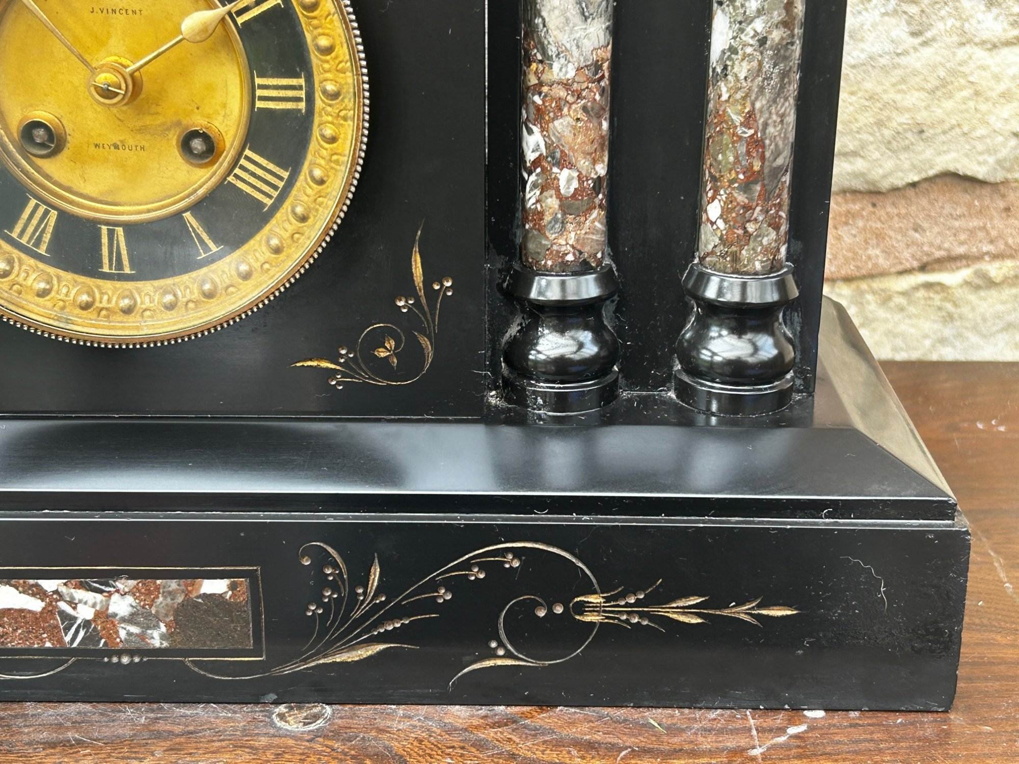 Architectural French Marble Inlaid Slate clock – 8 day striking gong - Image 10