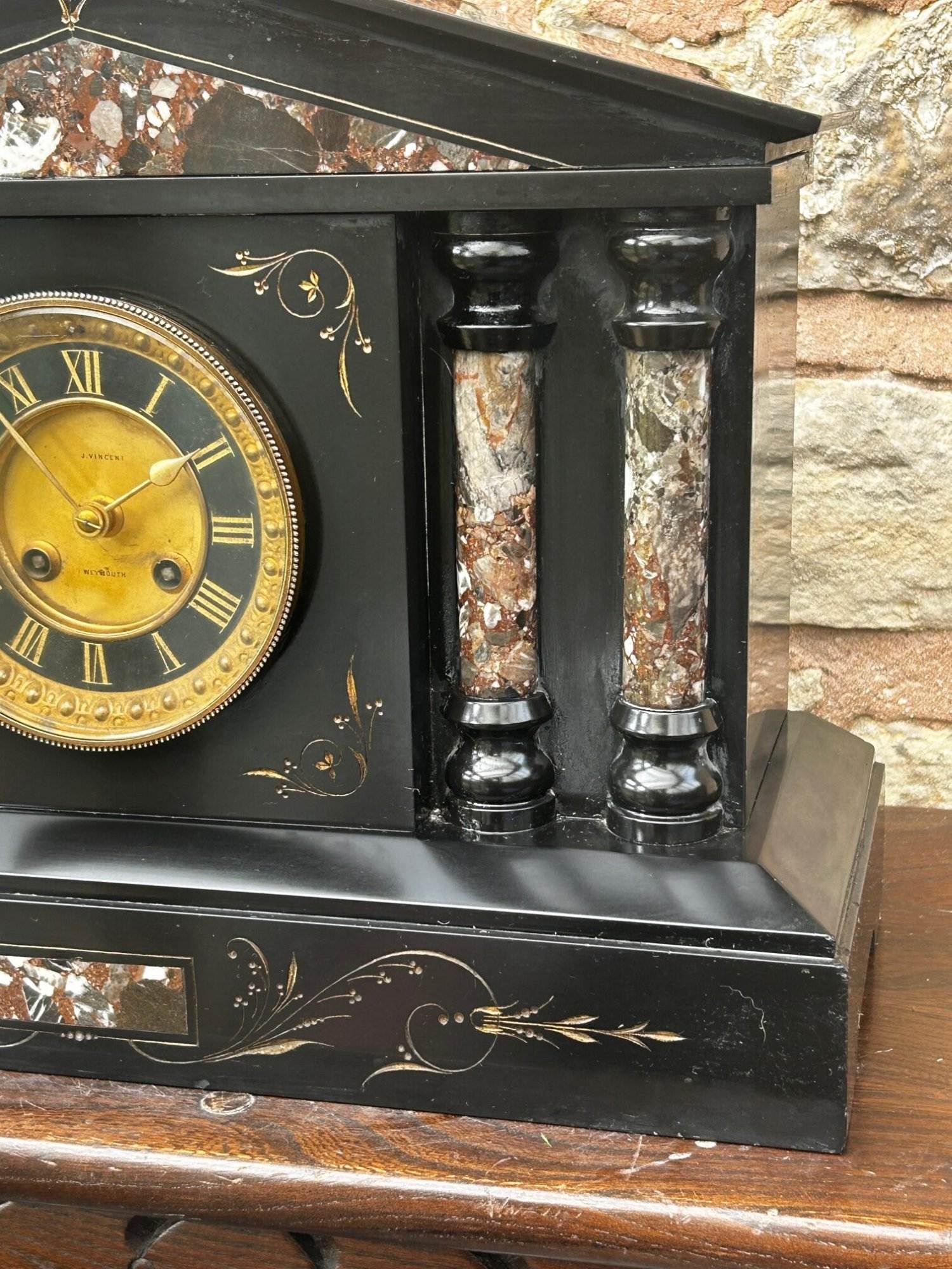 Architectural French Marble Inlaid Slate clock – 8 day striking gong - Image 9