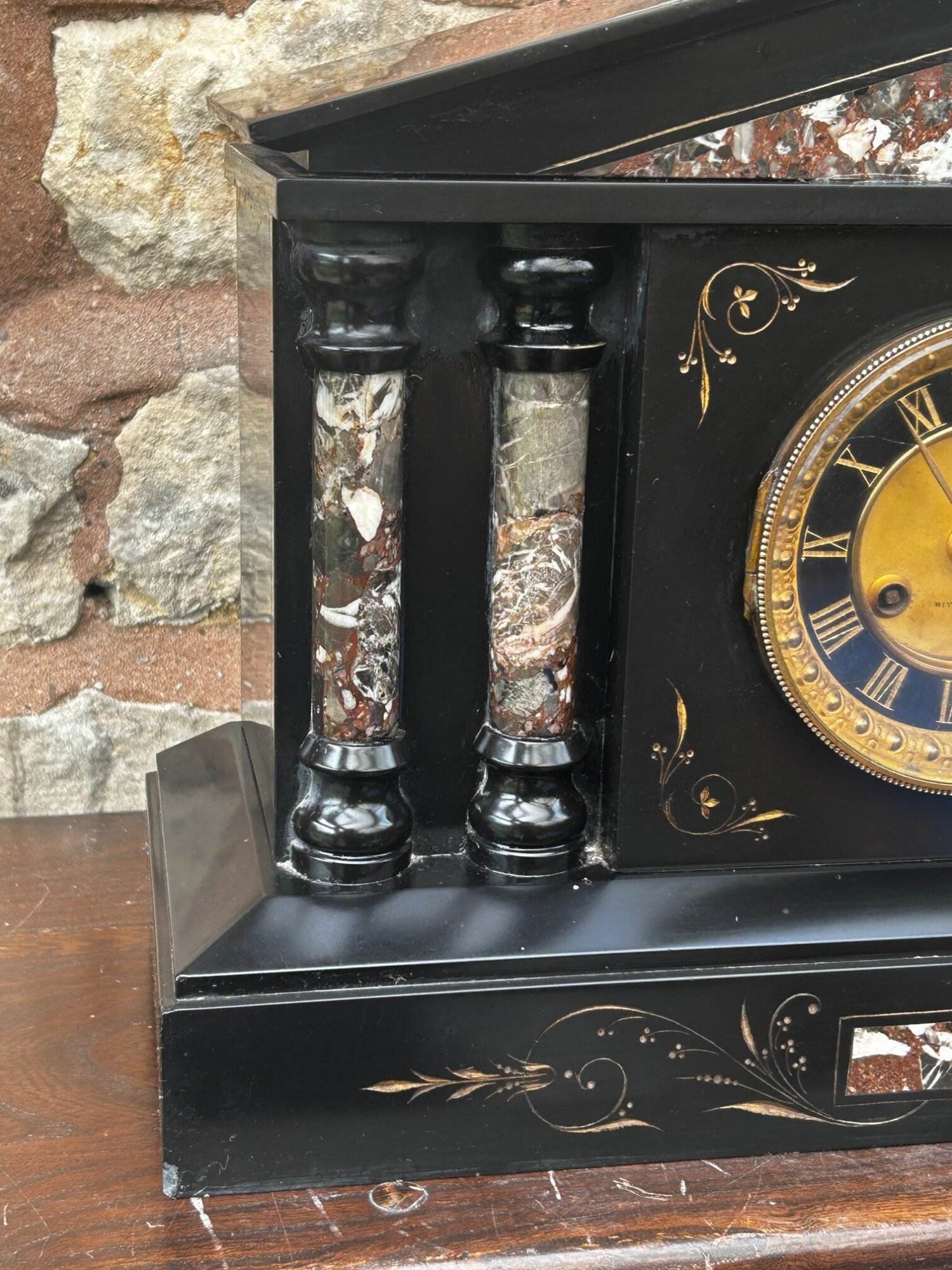 Architectural French Marble Inlaid Slate clock – 8 day striking gong - Image 8