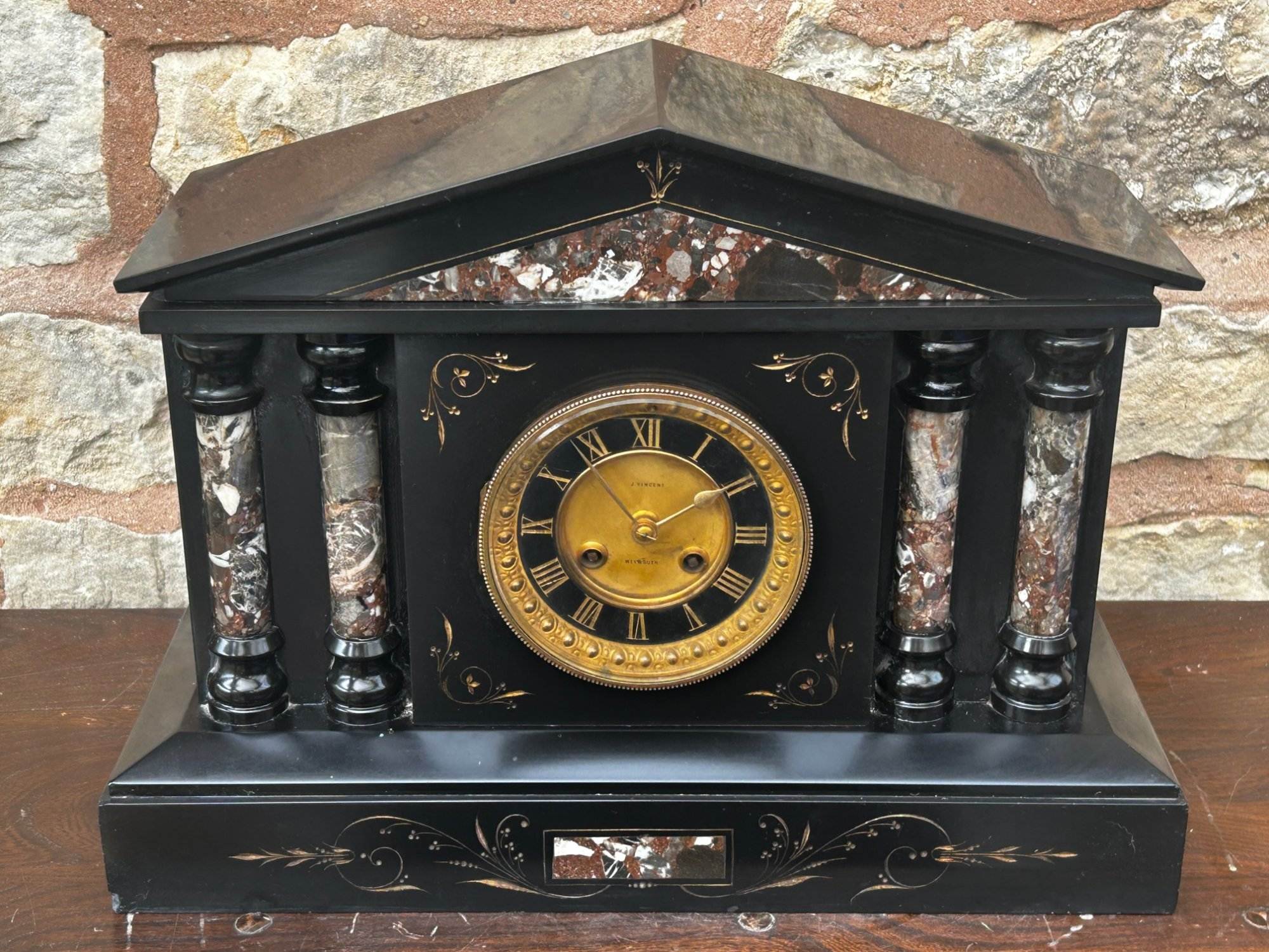 Architectural French Marble Inlaid Slate clock – 8 day striking gong - Image 7