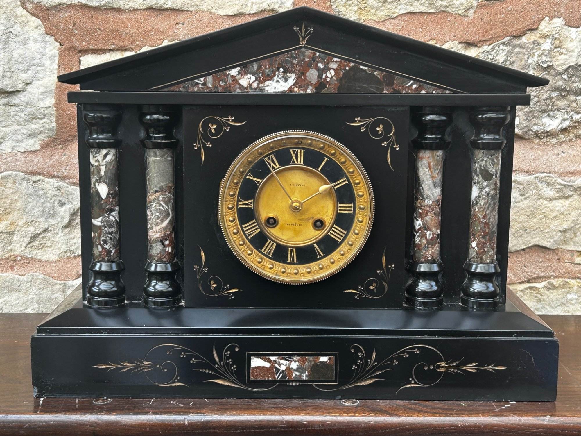 Architectural French Marble Inlaid Slate clock – 8 day striking gong - Image 6