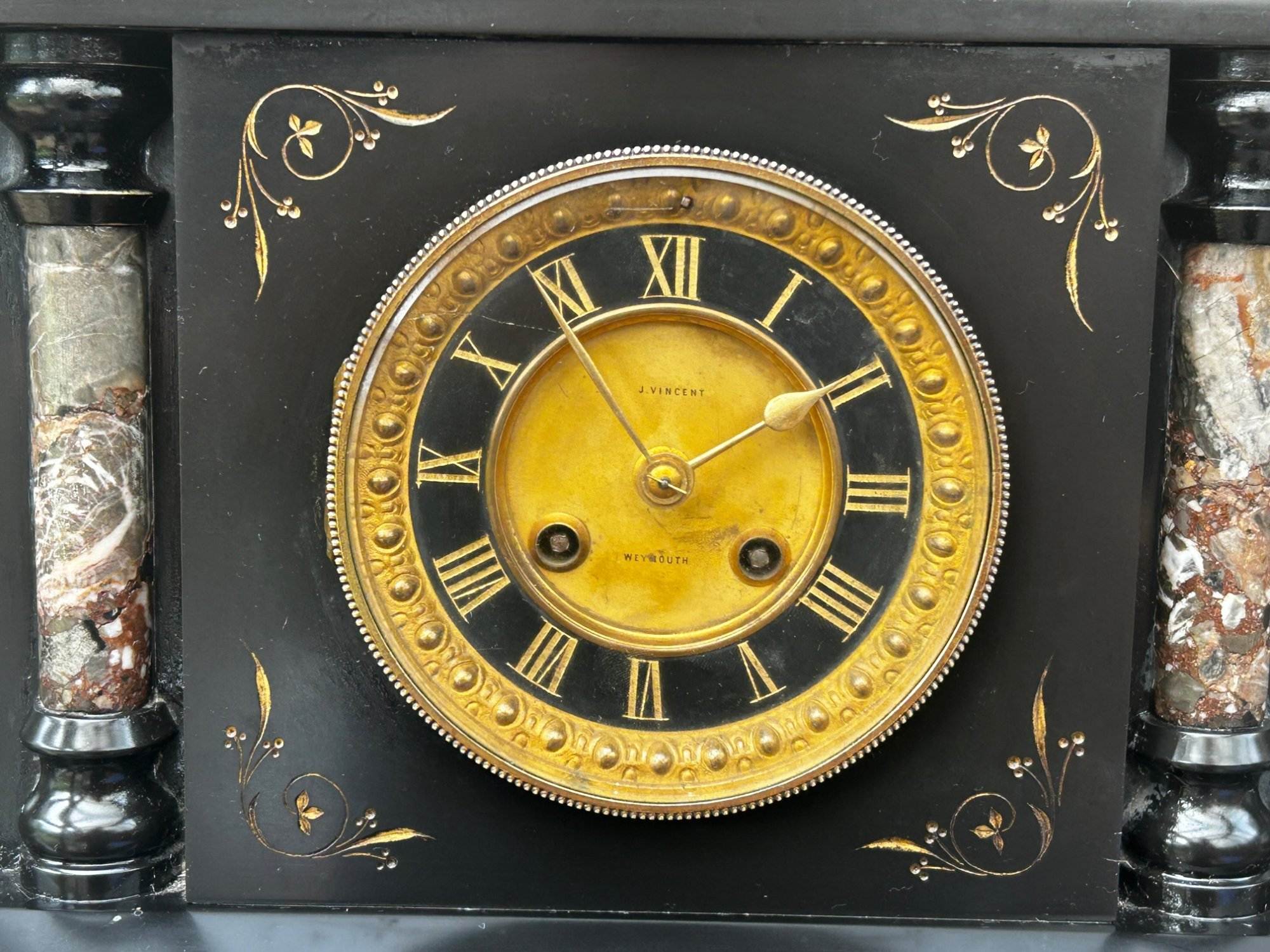 Architectural French Marble Inlaid Slate clock – 8 day striking gong - Image 5