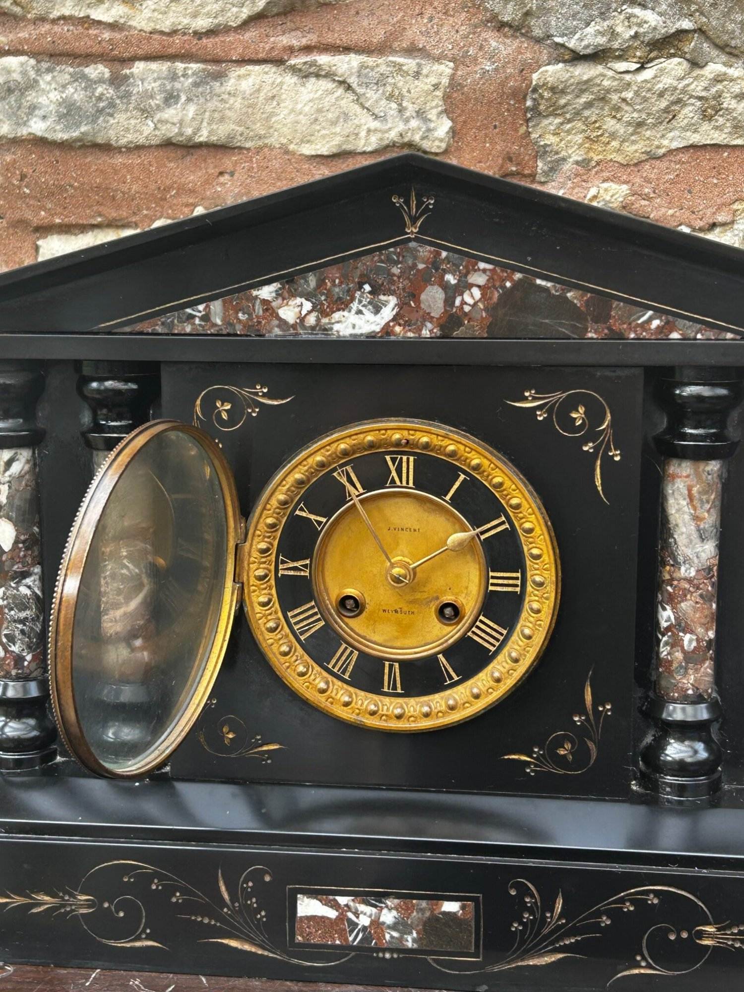 Architectural French Marble Inlaid Slate clock – 8 day striking gong - Image 4