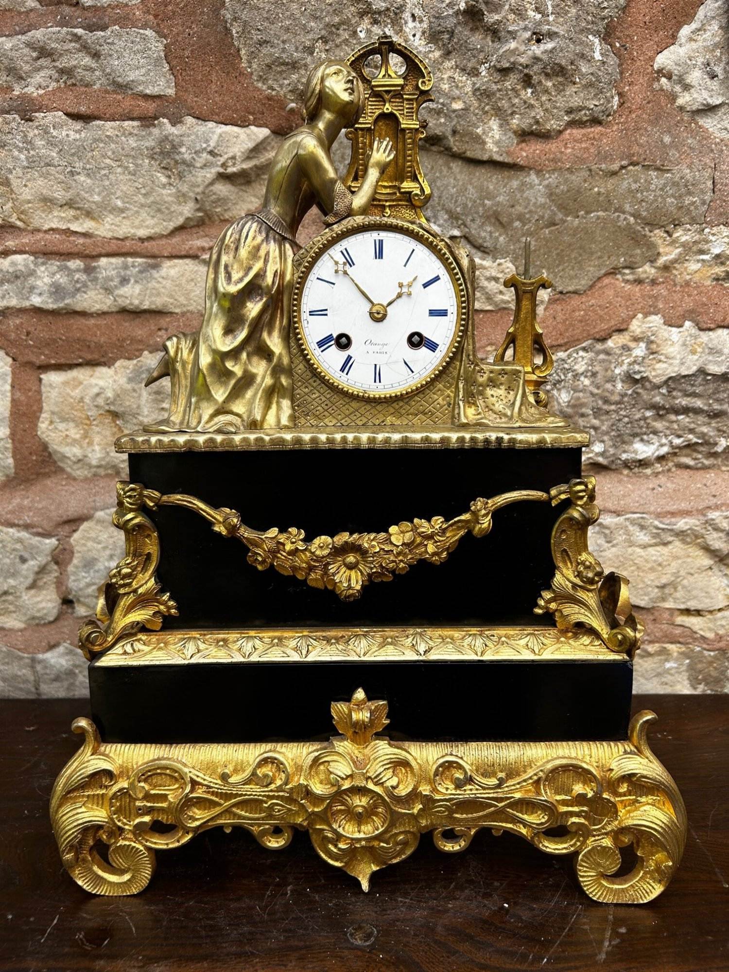 French Empire Bronze Ormolu & Slate mantle Clock – 8 day