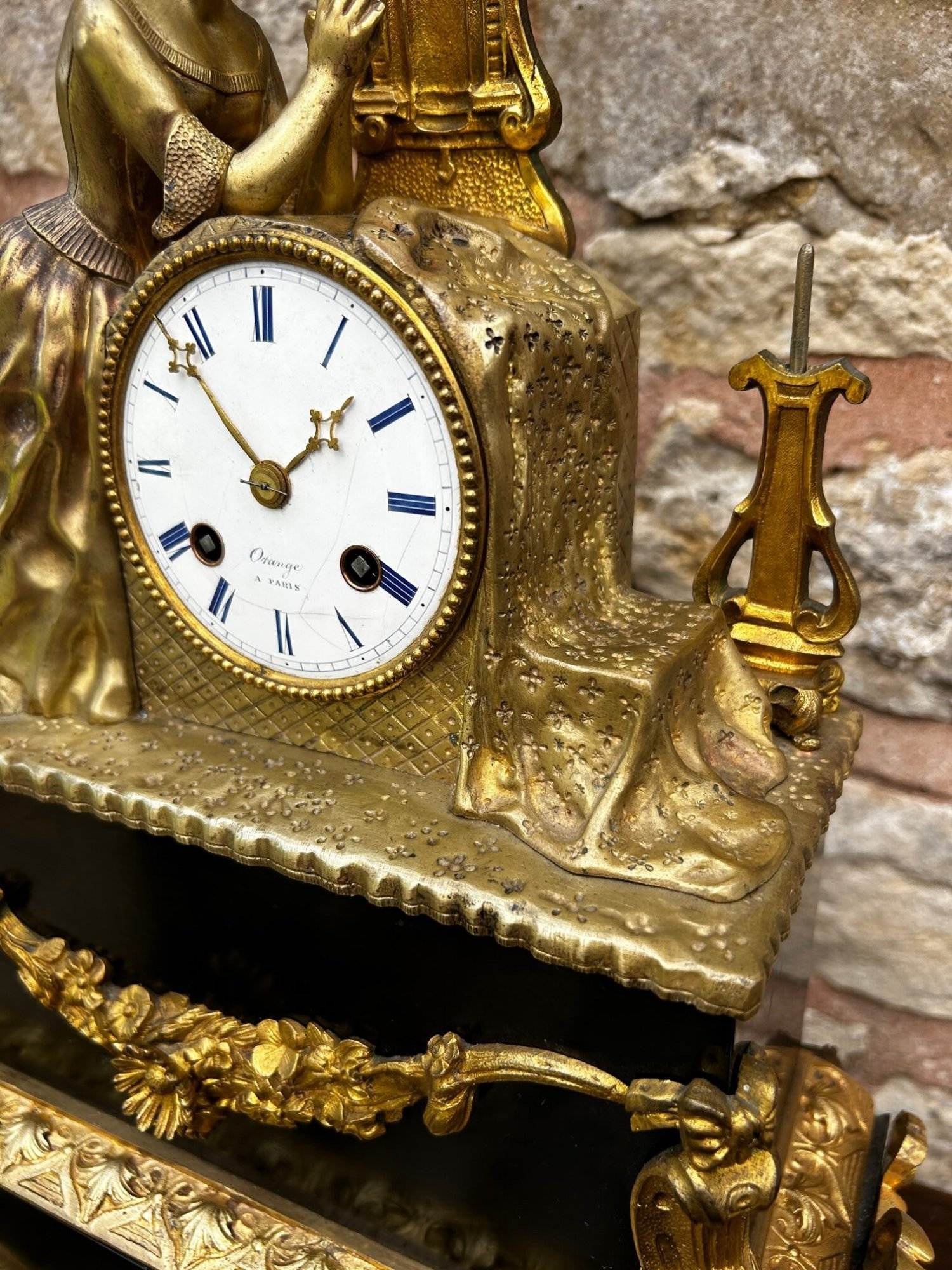 French Empire Bronze Ormolu & Slate mantle Clock – 8 day