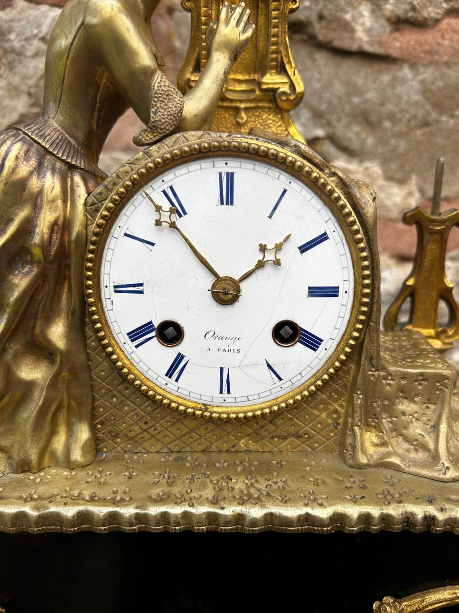 French Empire Bronze Ormolu & Slate mantle Clock – 8 day