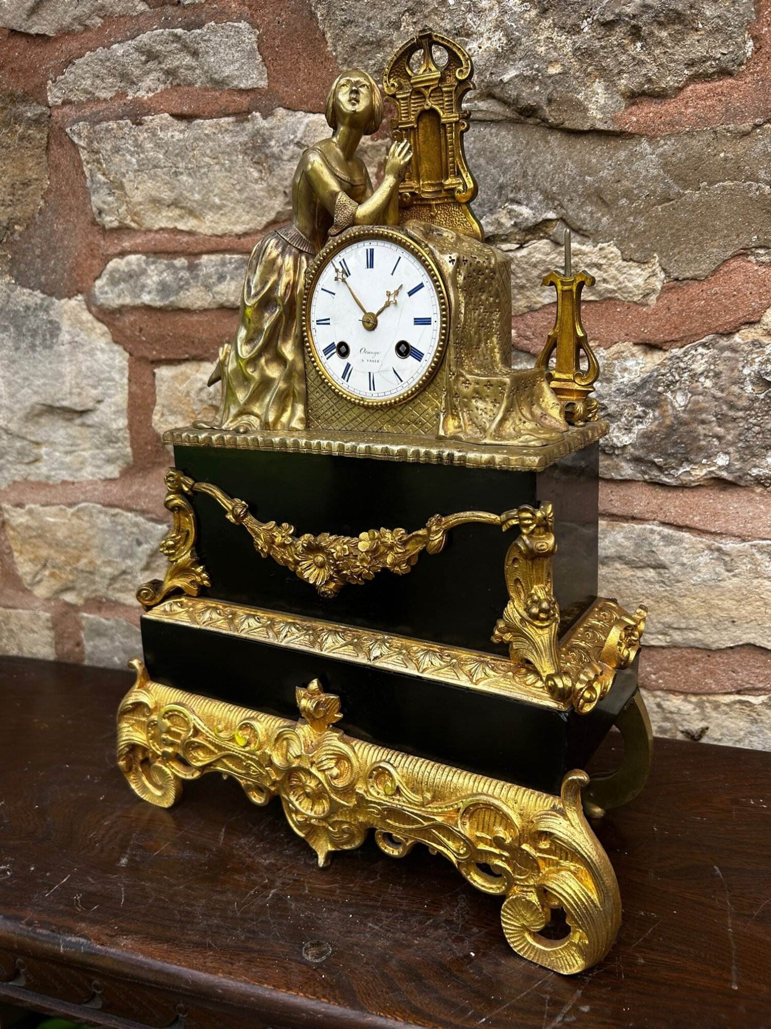 French Empire Bronze Ormolu & Slate mantle Clock – 8 day