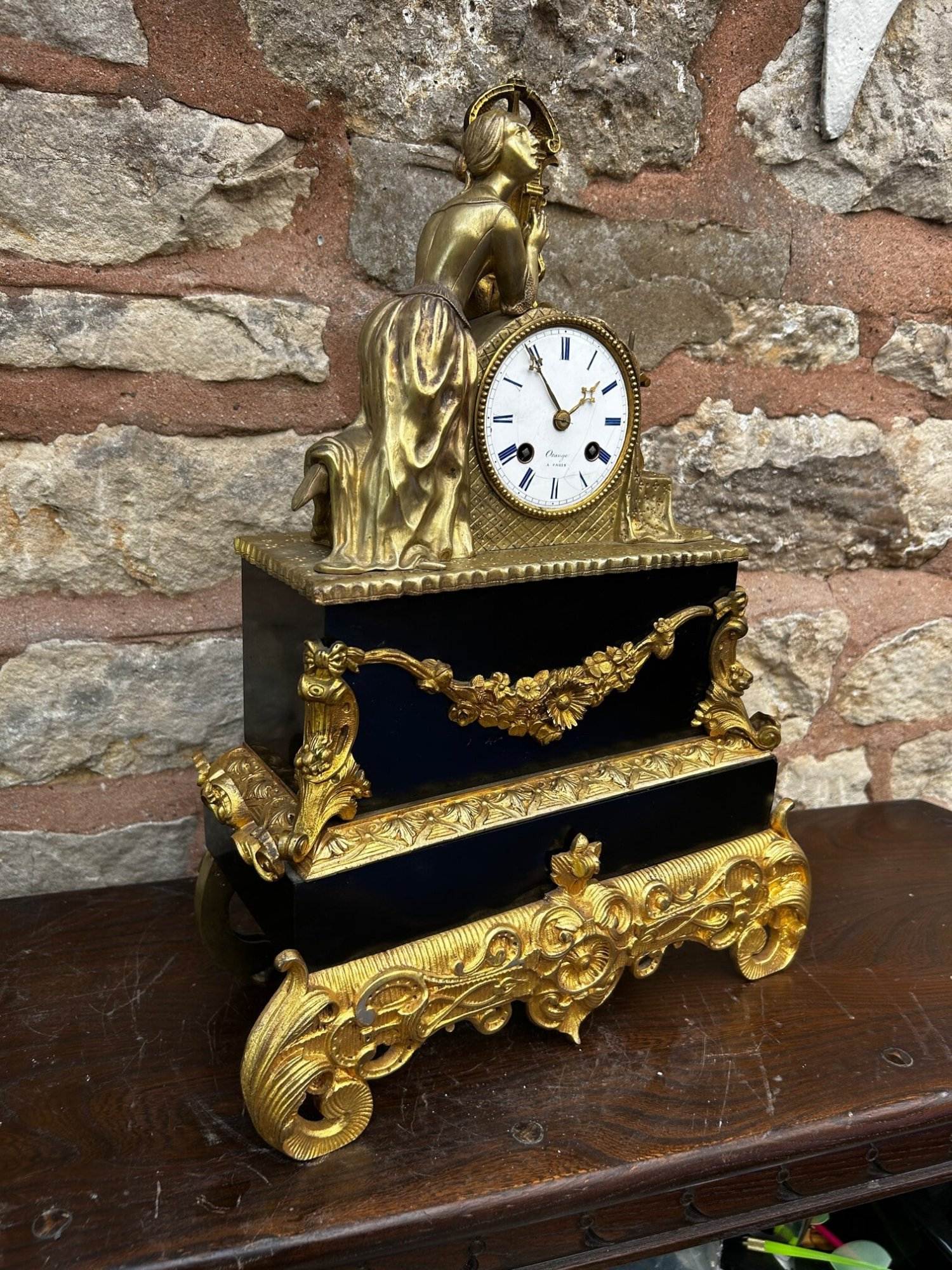 French Empire Bronze Ormolu & Slate mantle Clock – 8 day