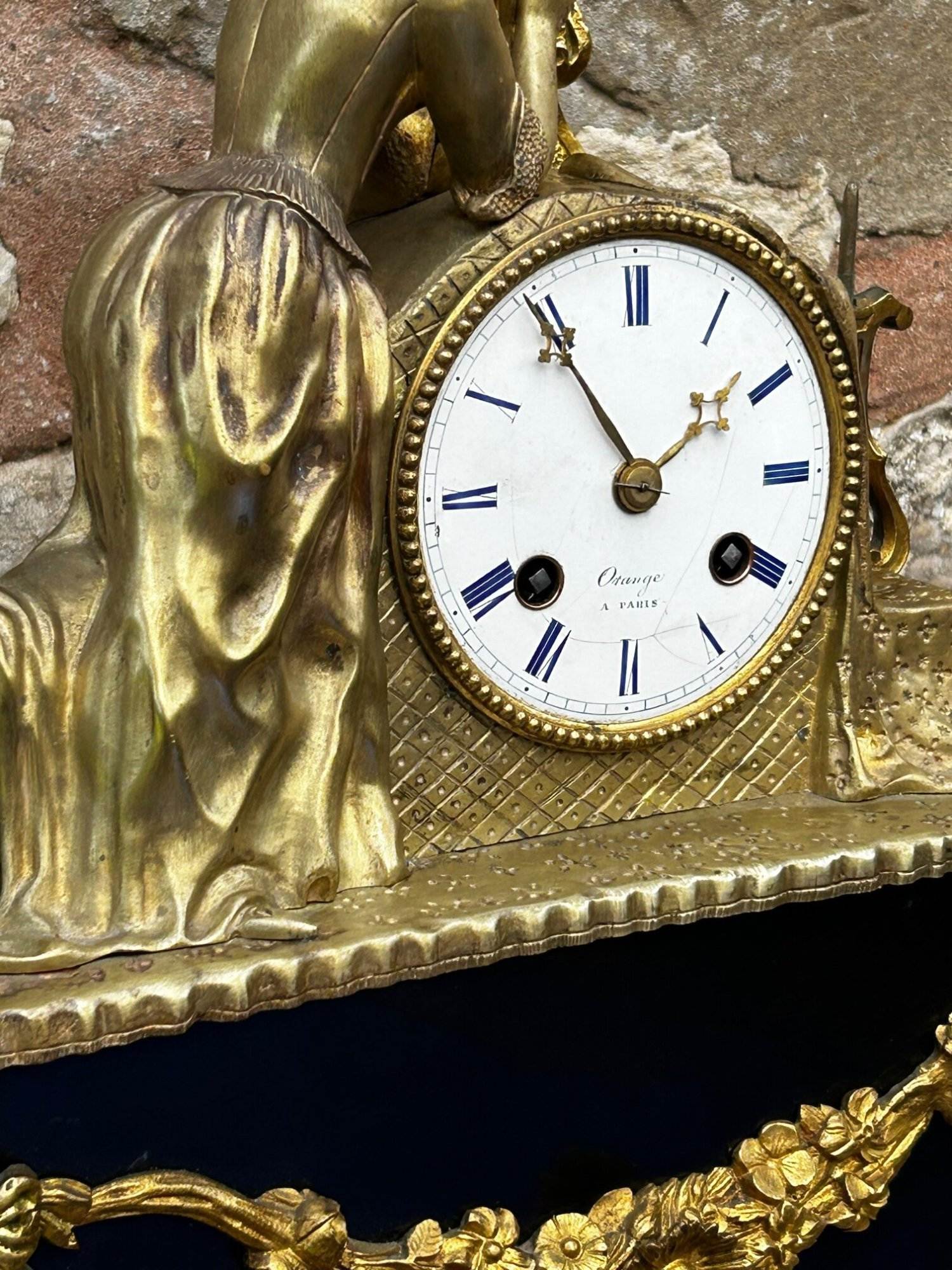 French Empire Bronze Ormolu & Slate mantle Clock – 8 day