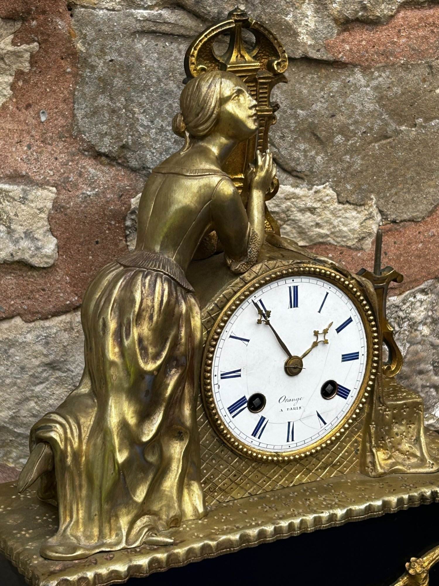 French Empire Bronze Ormolu & Slate mantle Clock – 8 day