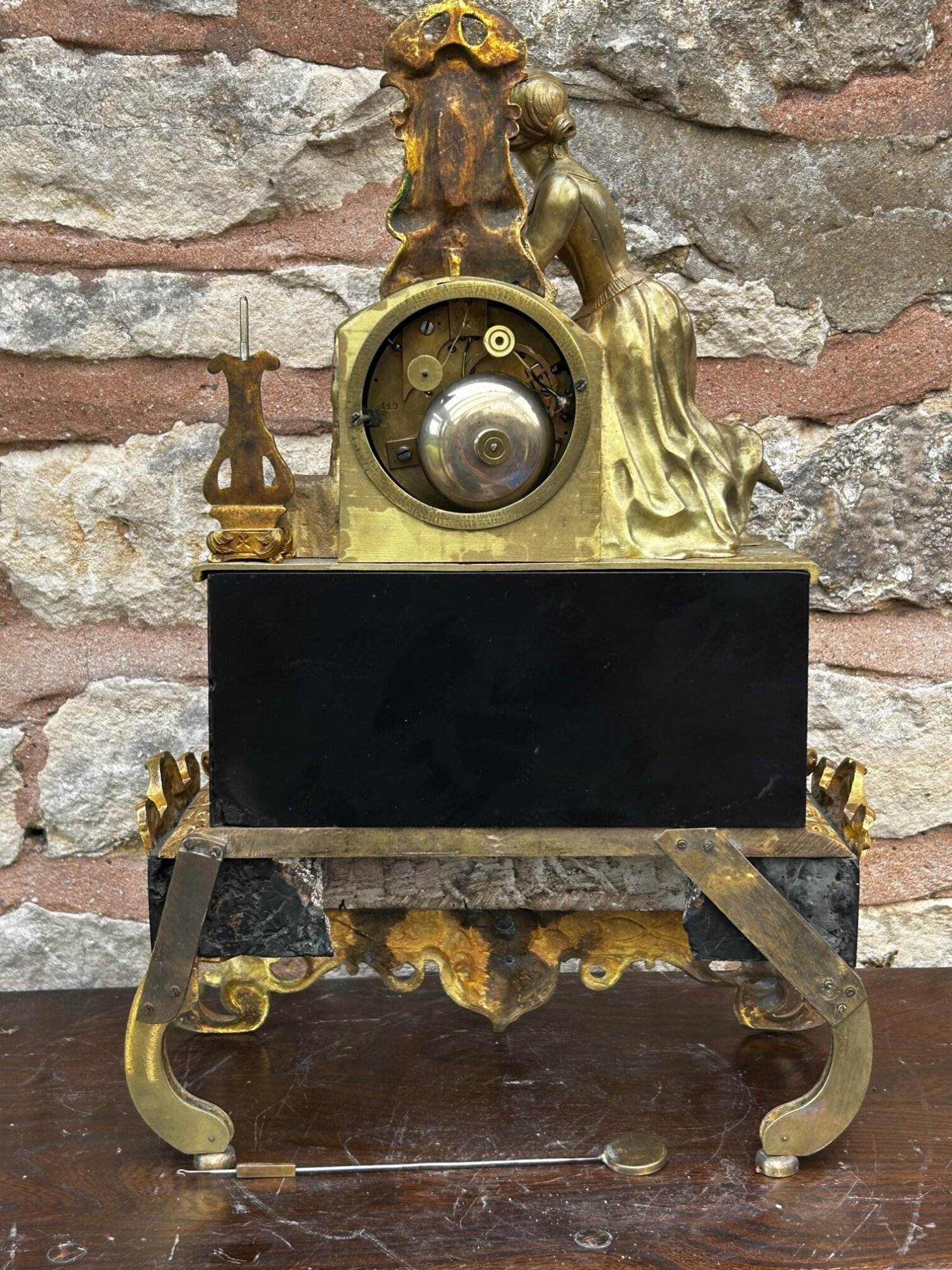 French Empire Bronze Ormolu & Slate mantle Clock – 8 day - Image 3