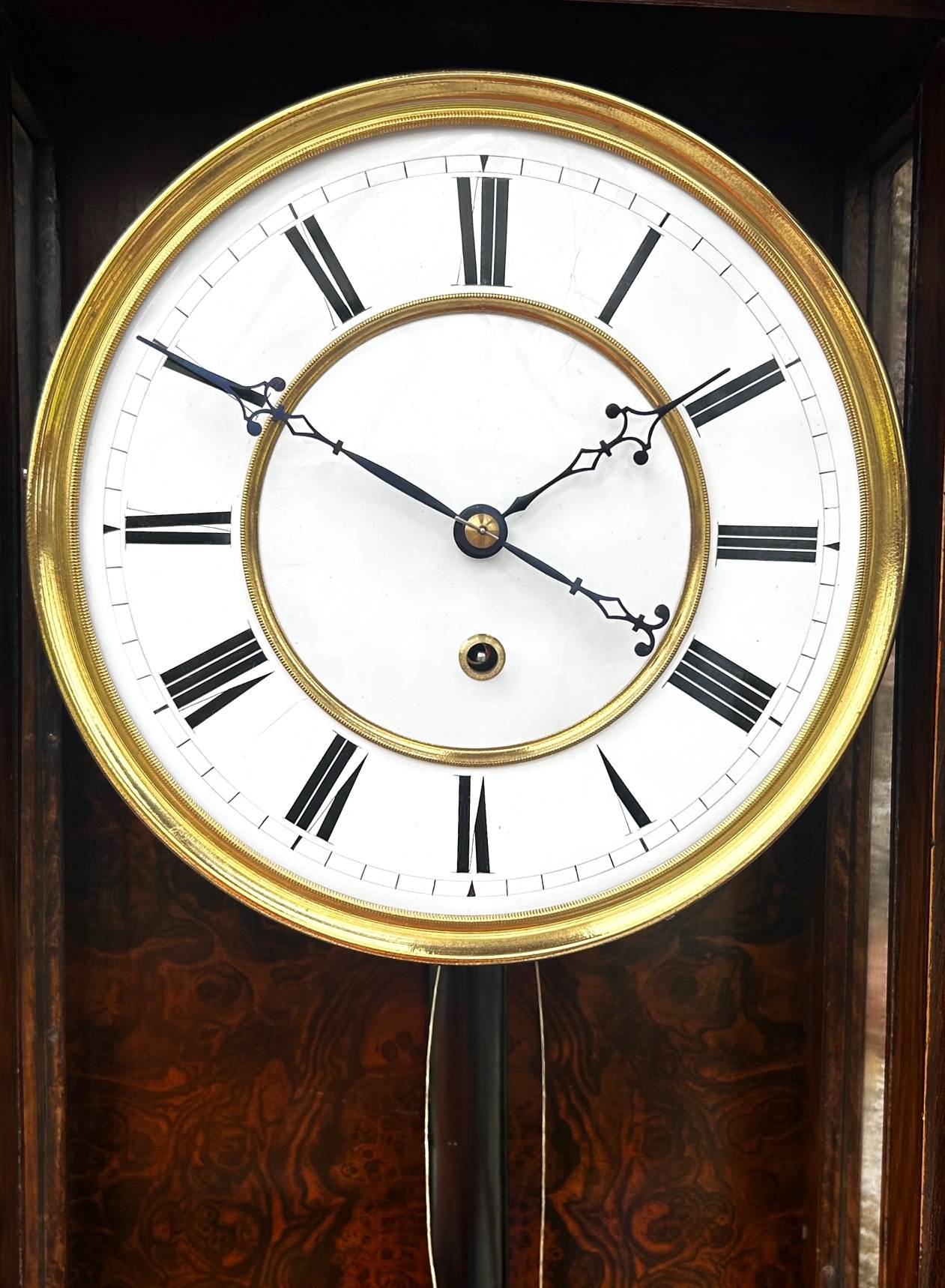 Antique Calamander Wood Single weight Vienna Regulator Wall Clock