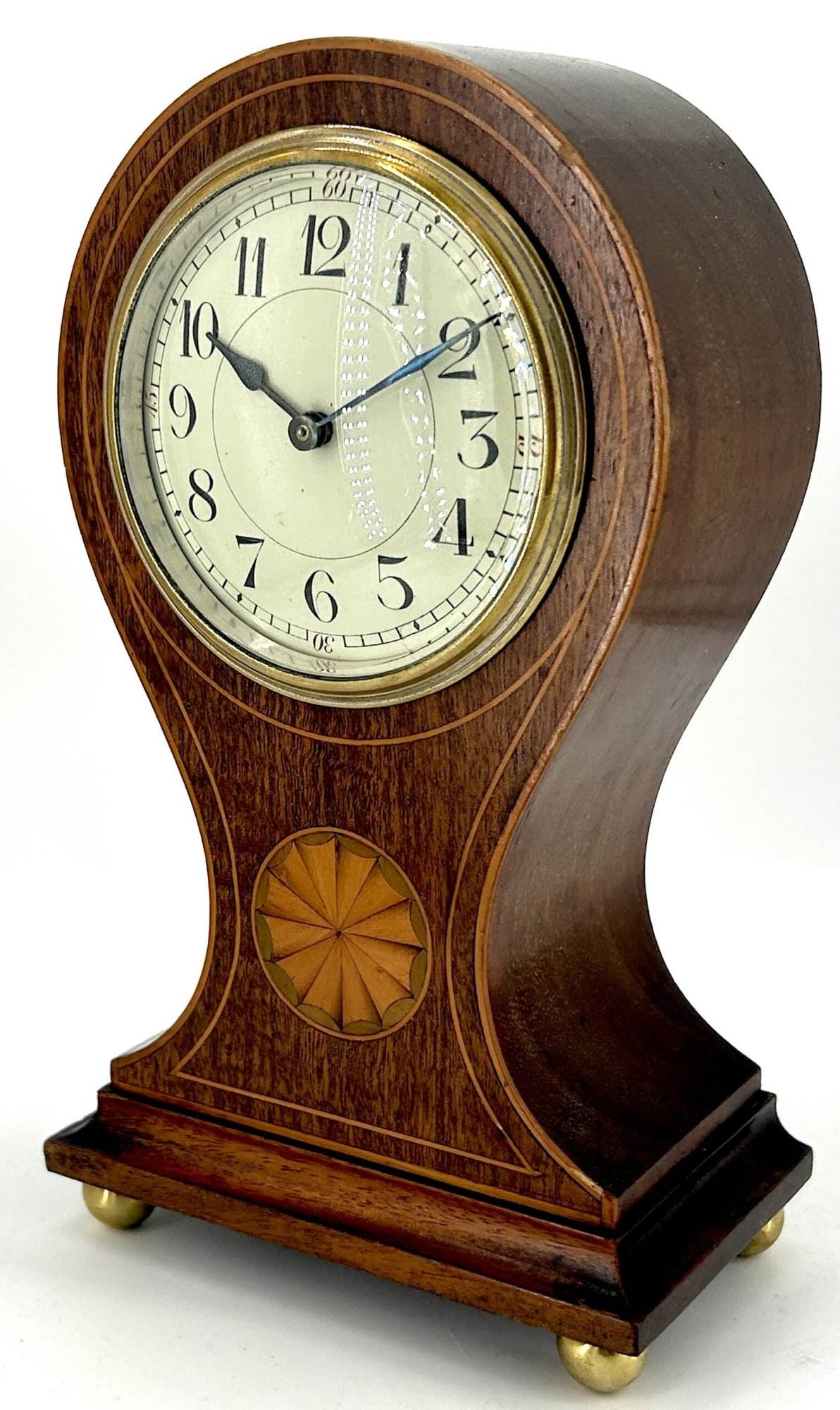 Antique Edwardian inlaid Mahogany Balloon Shape Mantel Clock C1905 - Image 12