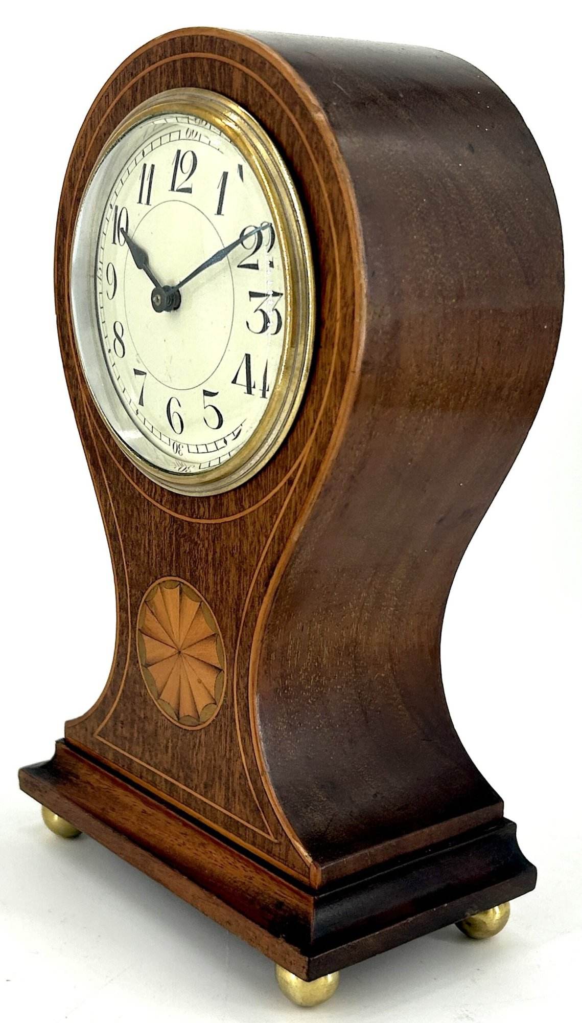 Antique Edwardian inlaid Mahogany Balloon Shape Mantel Clock C1905 - Image 2