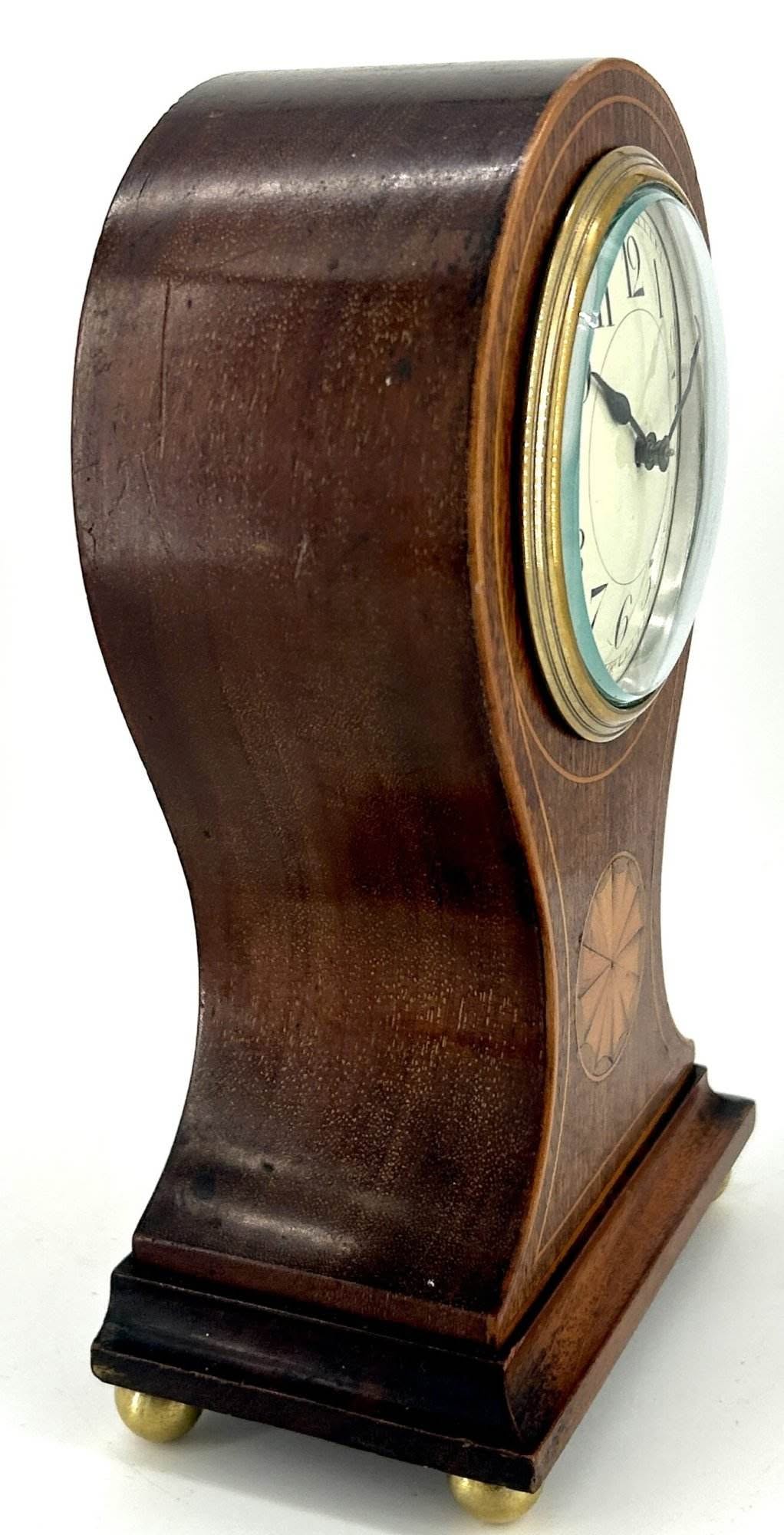 Antique Edwardian inlaid Mahogany Balloon Shape Mantel Clock C1905 - Image 7