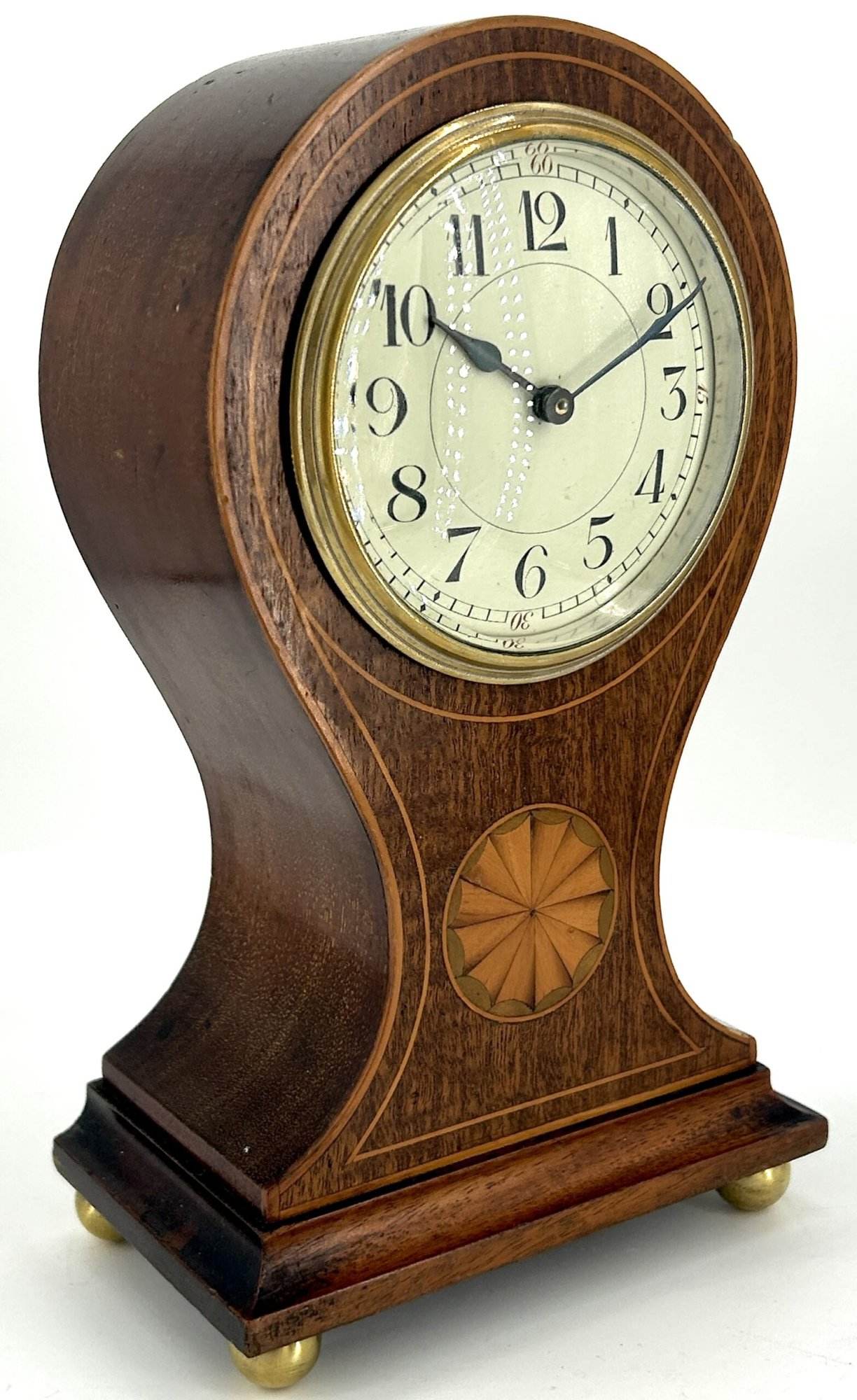 Antique Edwardian inlaid Mahogany Balloon Shape Mantel Clock C1905 - Image 6