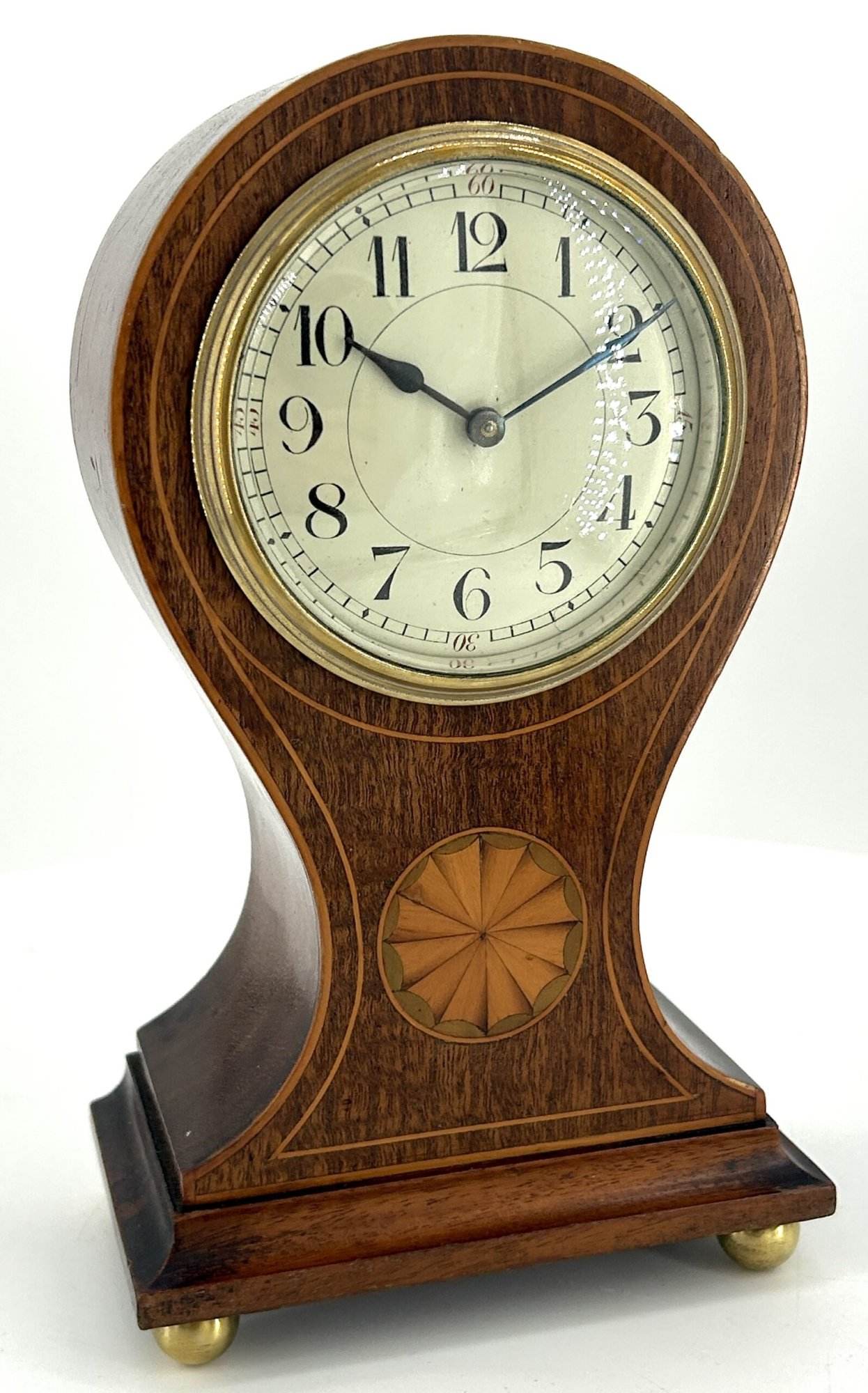 Antique Edwardian inlaid Mahogany Balloon Shape Mantel Clock C1905 - Image 5