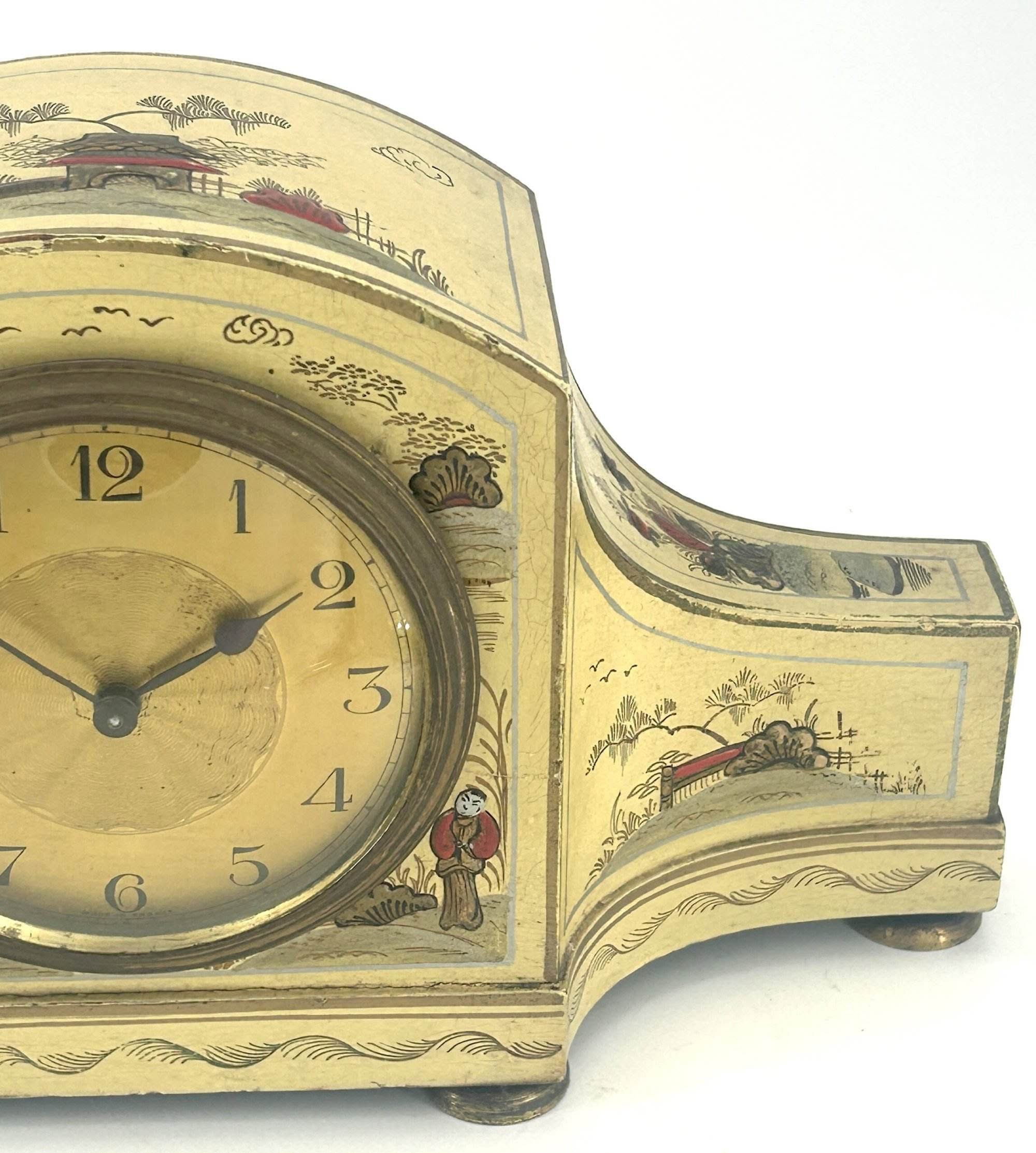 French Beige Antique Hand painted Chinoiserie mantel Clock C1900 - Image 8