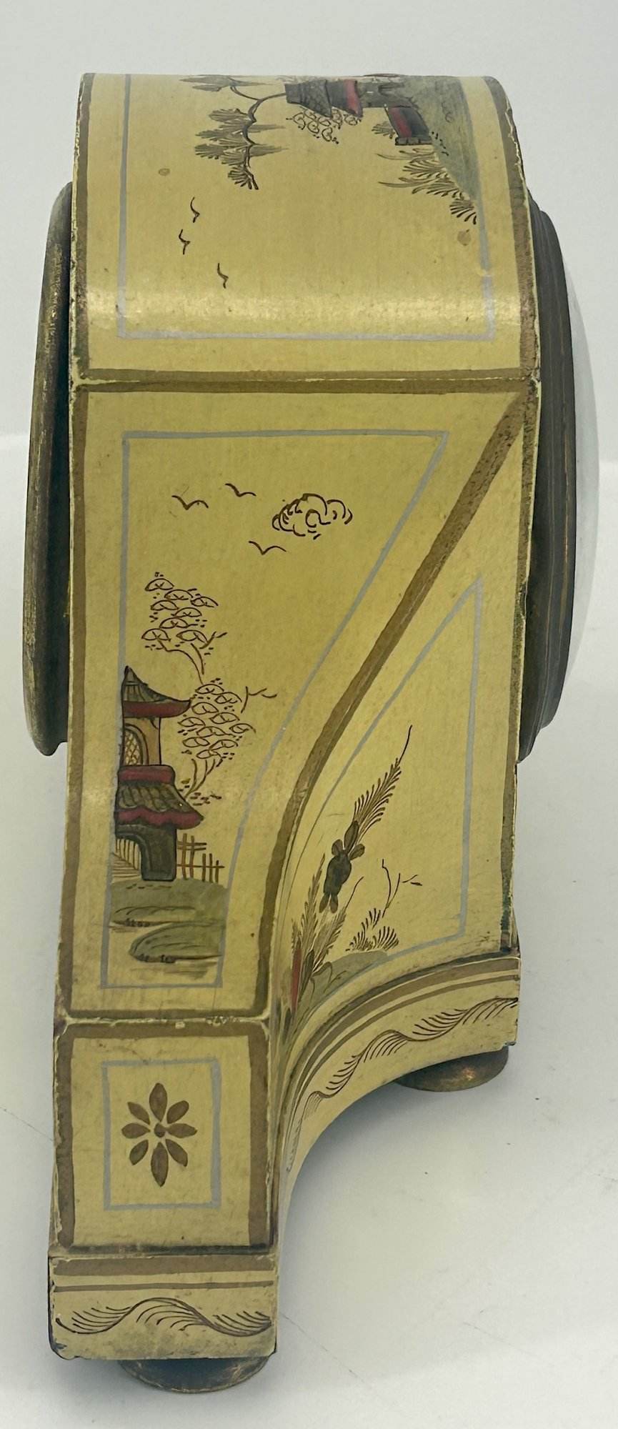French Beige Antique Hand painted Chinoiserie mantel Clock C1900 - Image 4