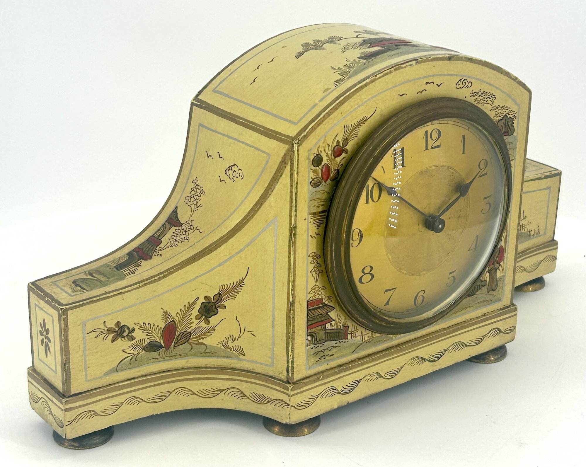 French Beige Antique Hand painted Chinoiserie mantel Clock C1900 - Image 2