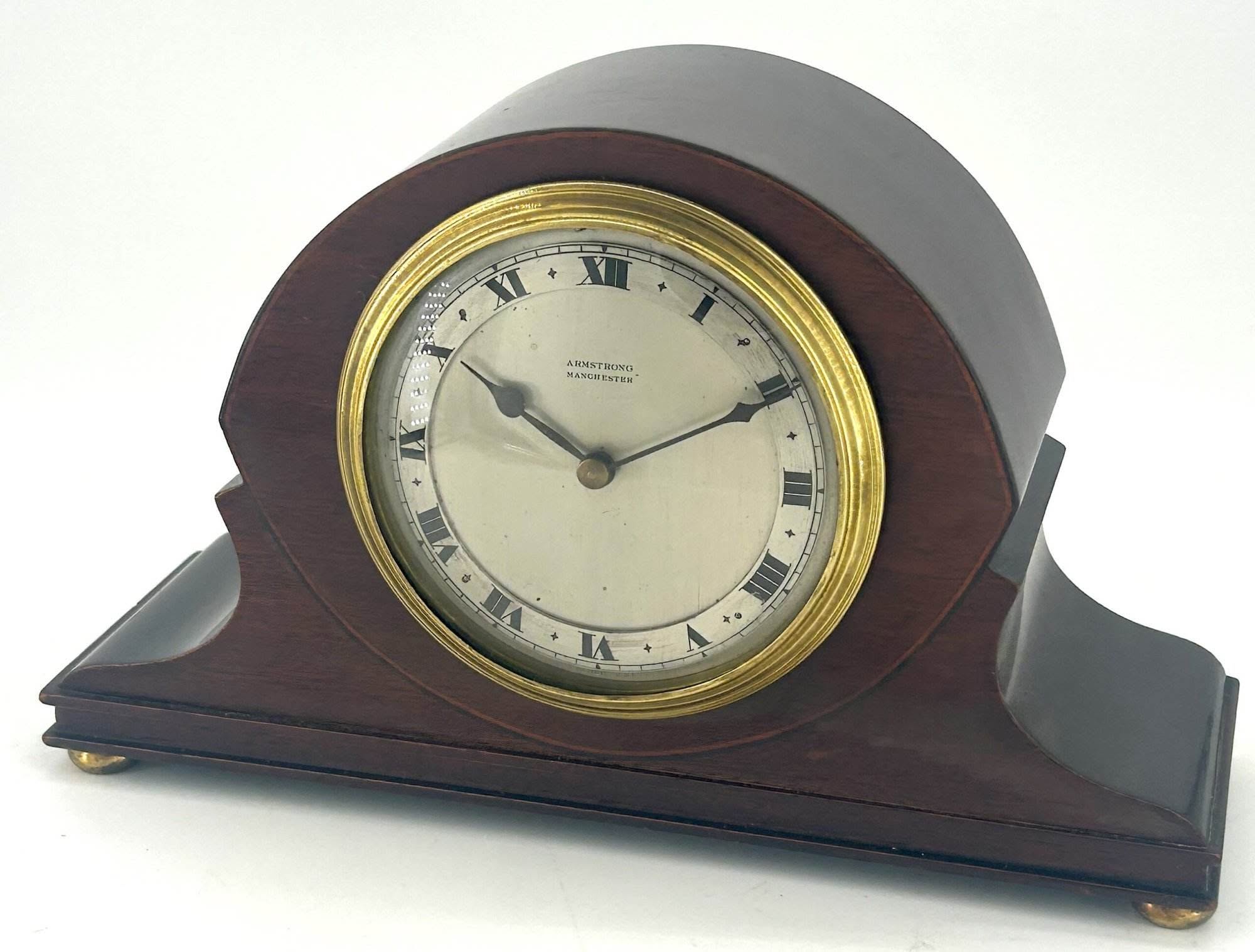 Antique Edwardian Hat Shaped Mahogany Mantel Clock C1900