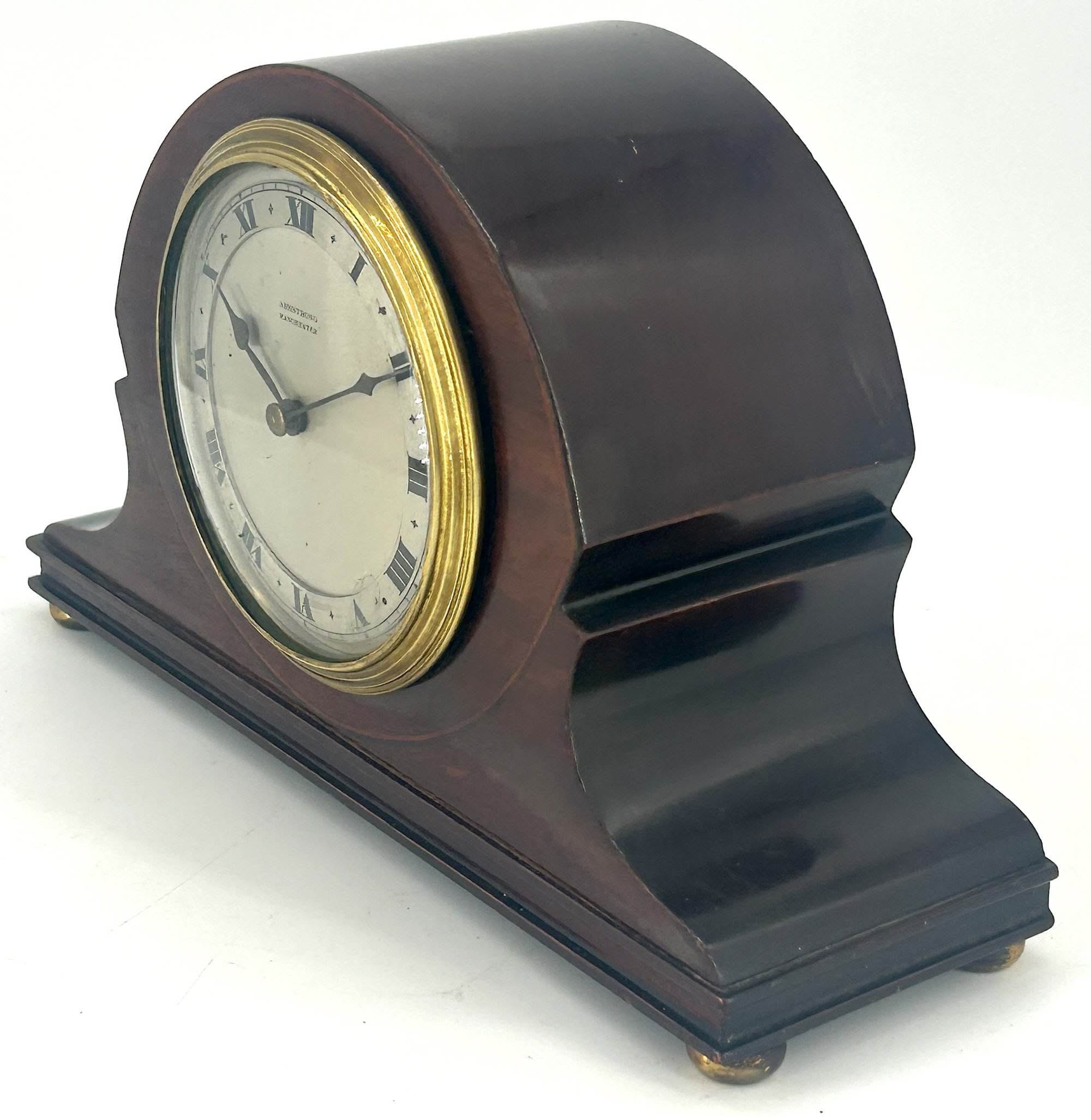 Antique Edwardian Hat Shaped Mahogany Mantel Clock C1900 - Image 9