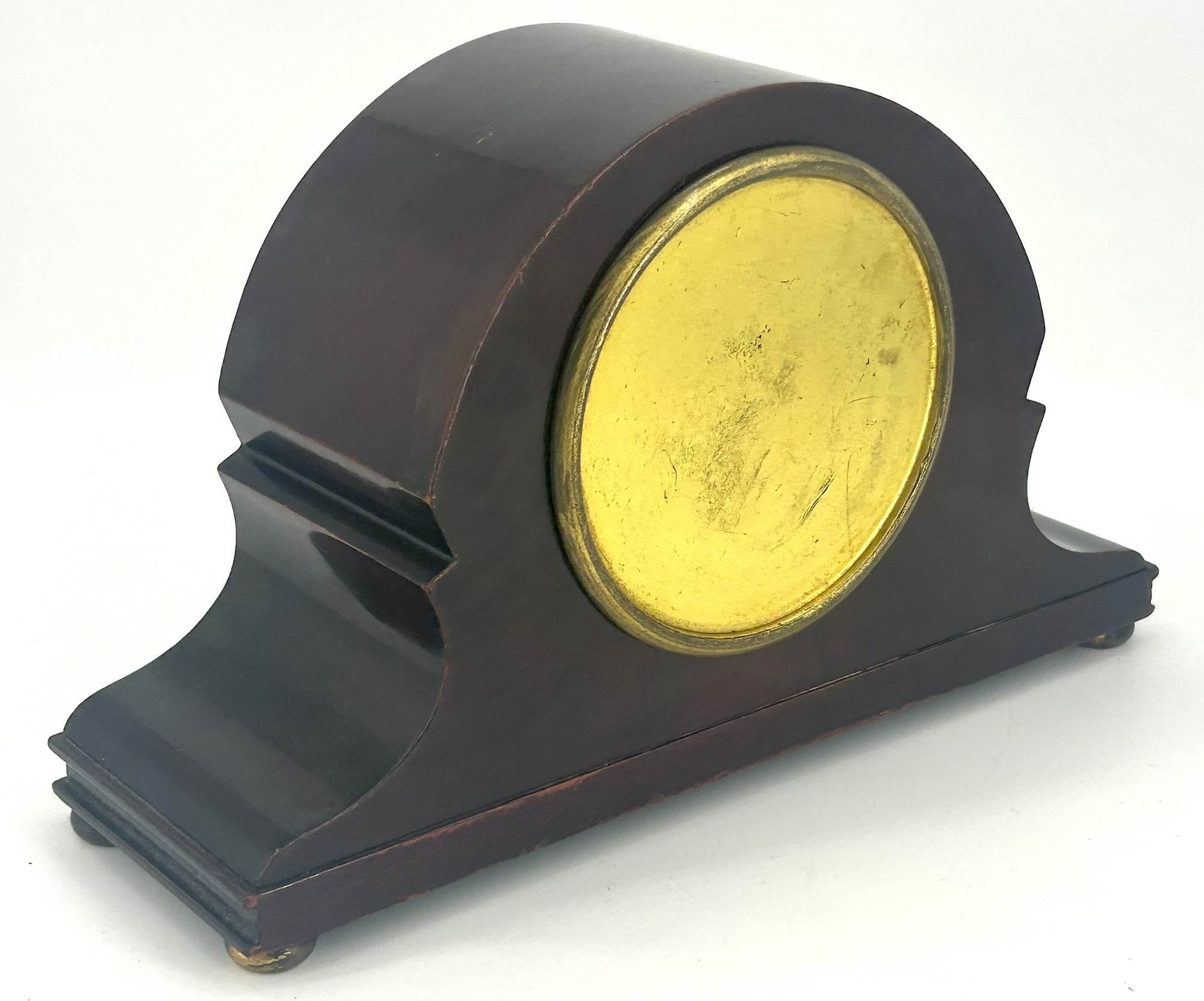 Antique Edwardian Hat Shaped Mahogany Mantel Clock C1900 - Image 7