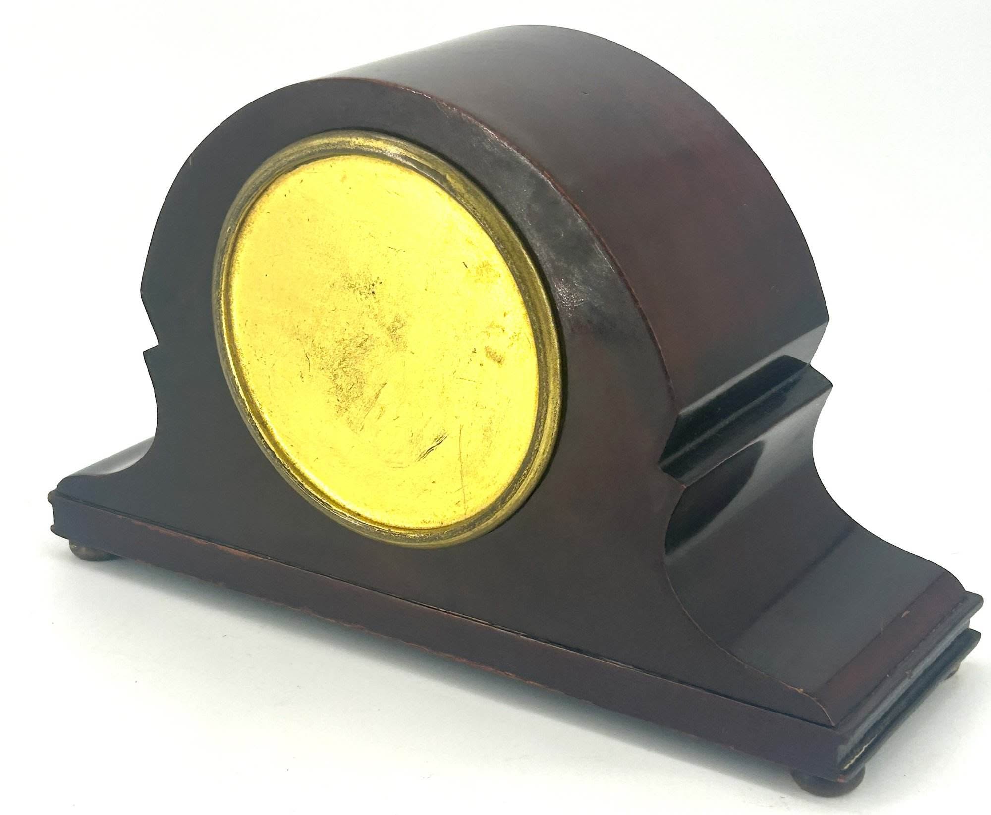 Antique Edwardian Hat Shaped Mahogany Mantel Clock C1900 - Image 6