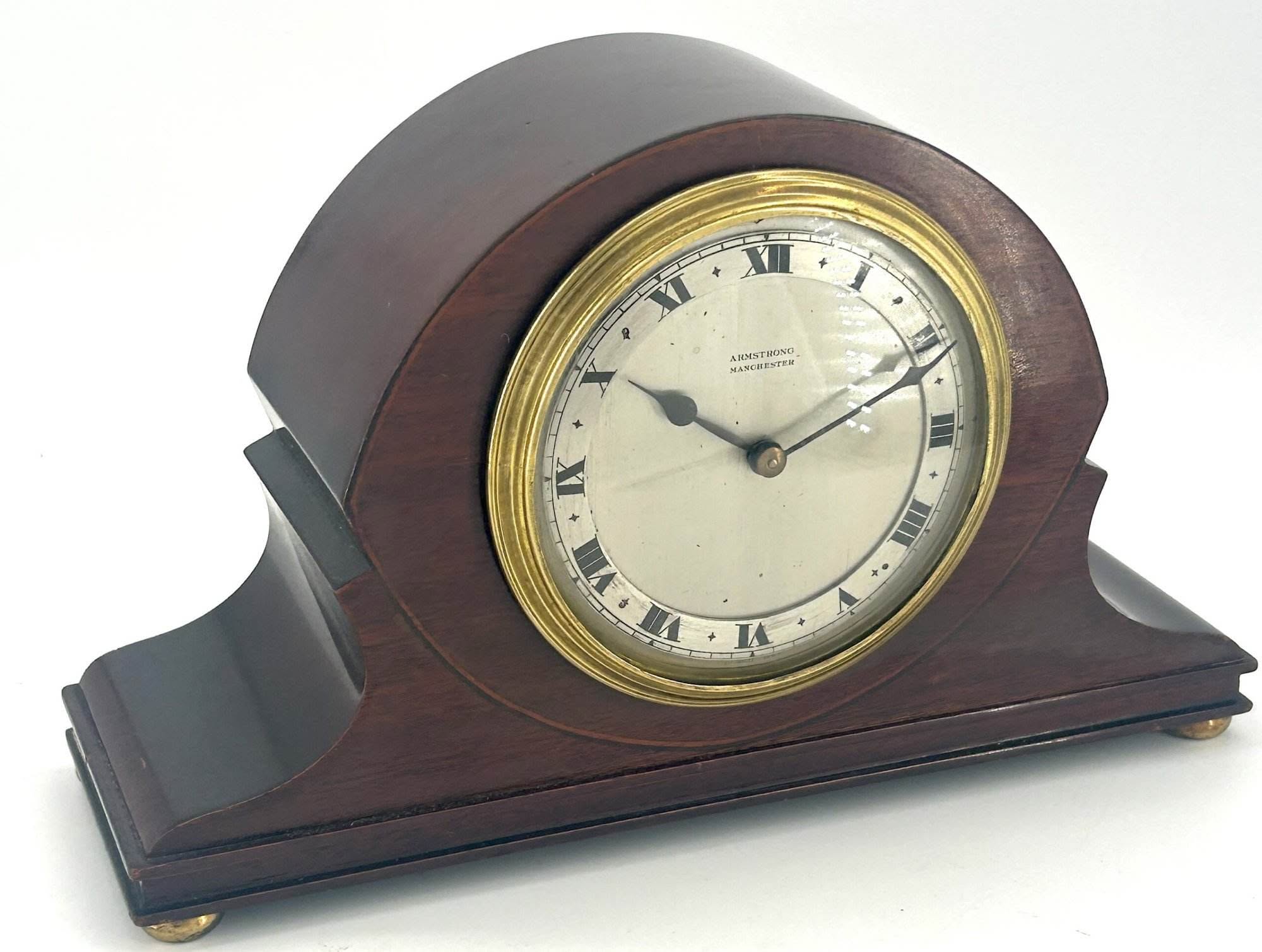 Antique Edwardian Hat Shaped Mahogany Mantel Clock C1900 - Image 5