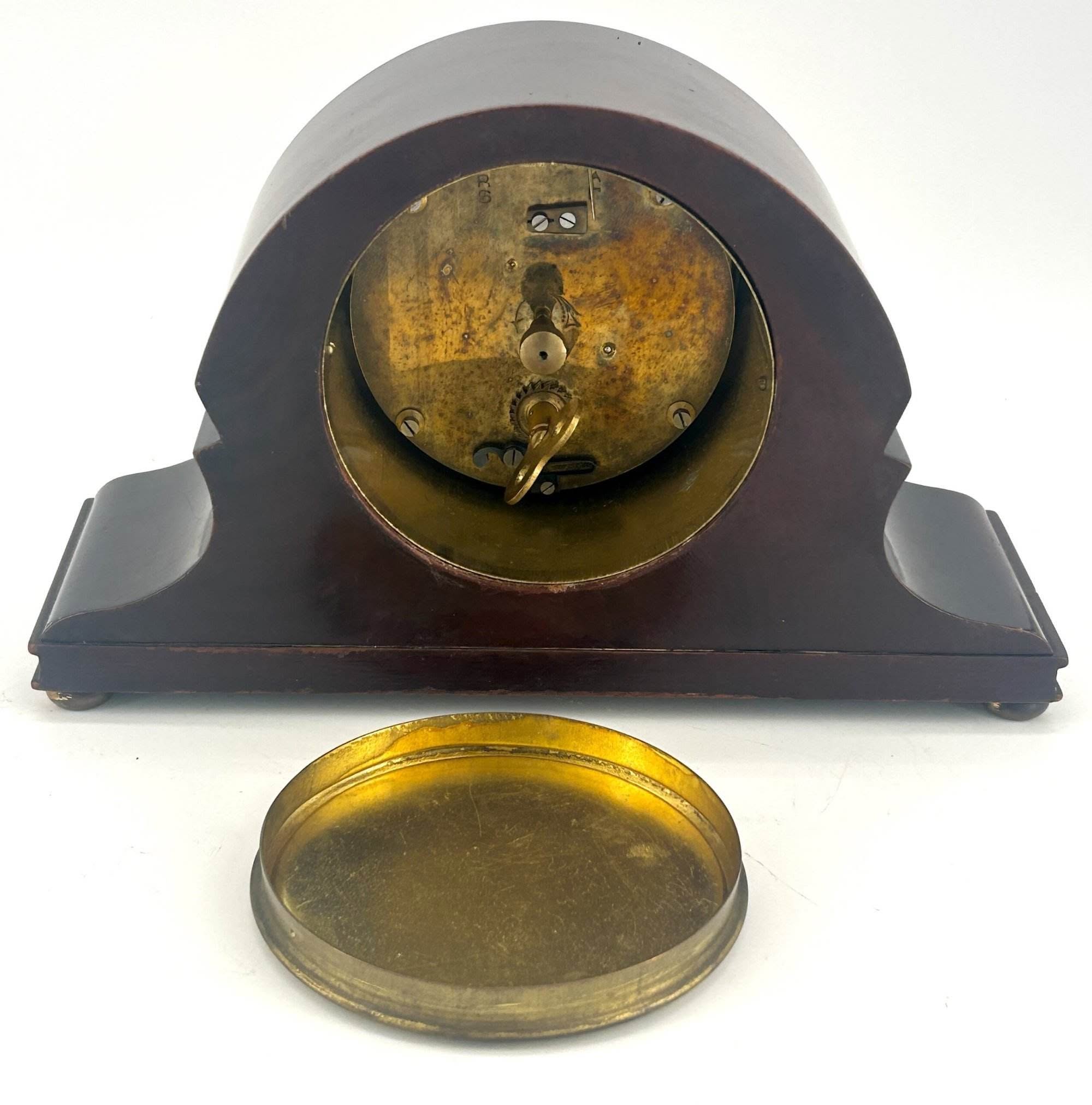 Antique Edwardian Hat Shaped Mahogany Mantel Clock C1900 - Image 3