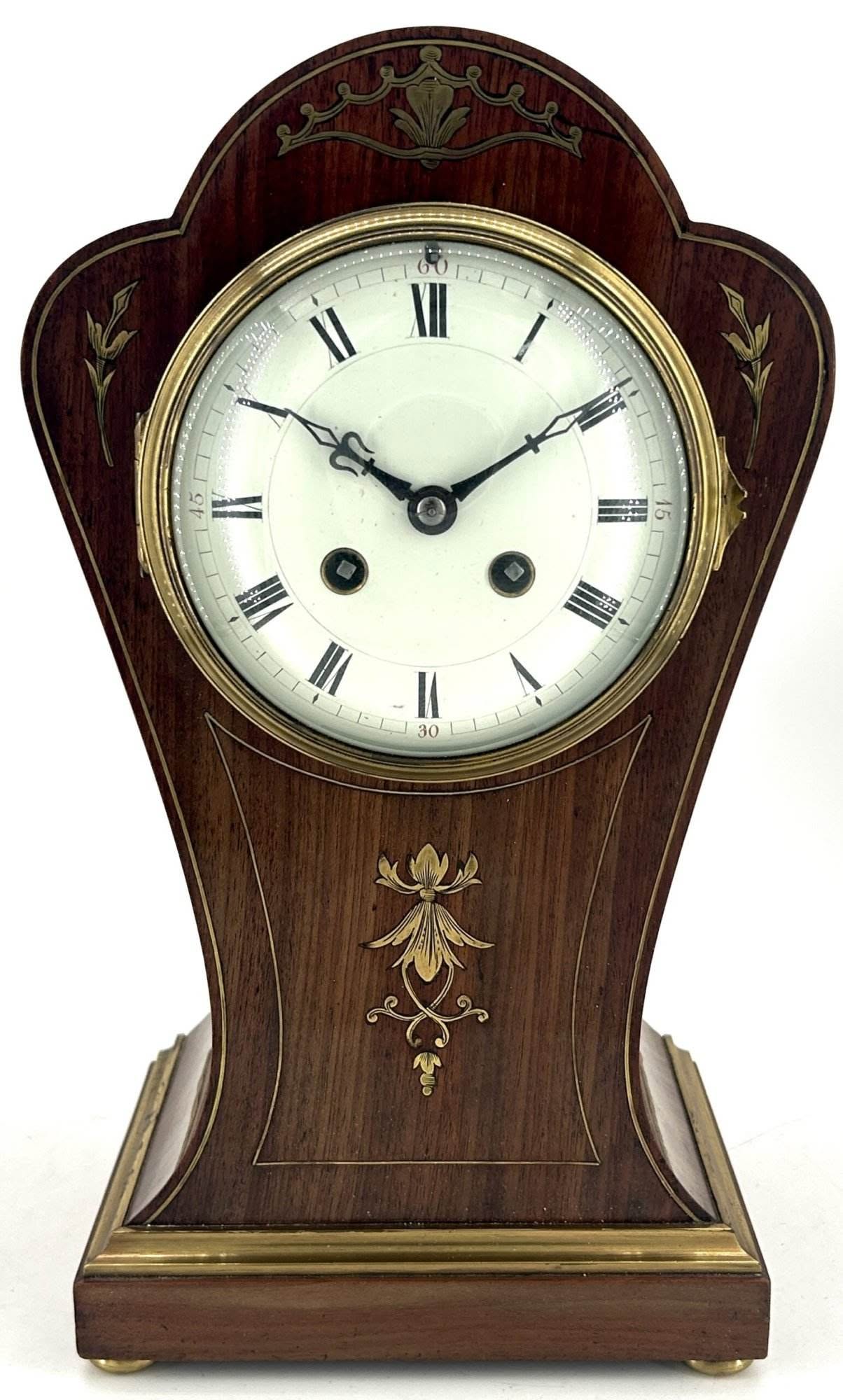 Wonderful French Art Nouveau Inspired Brass inlaid Mantle Clock - ca1890