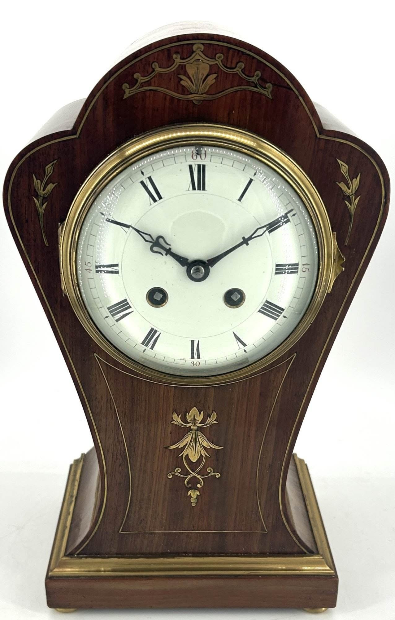 Wonderful French Art Nouveau Inspired Brass inlaid Mantle Clock - ca1890 - Image 9