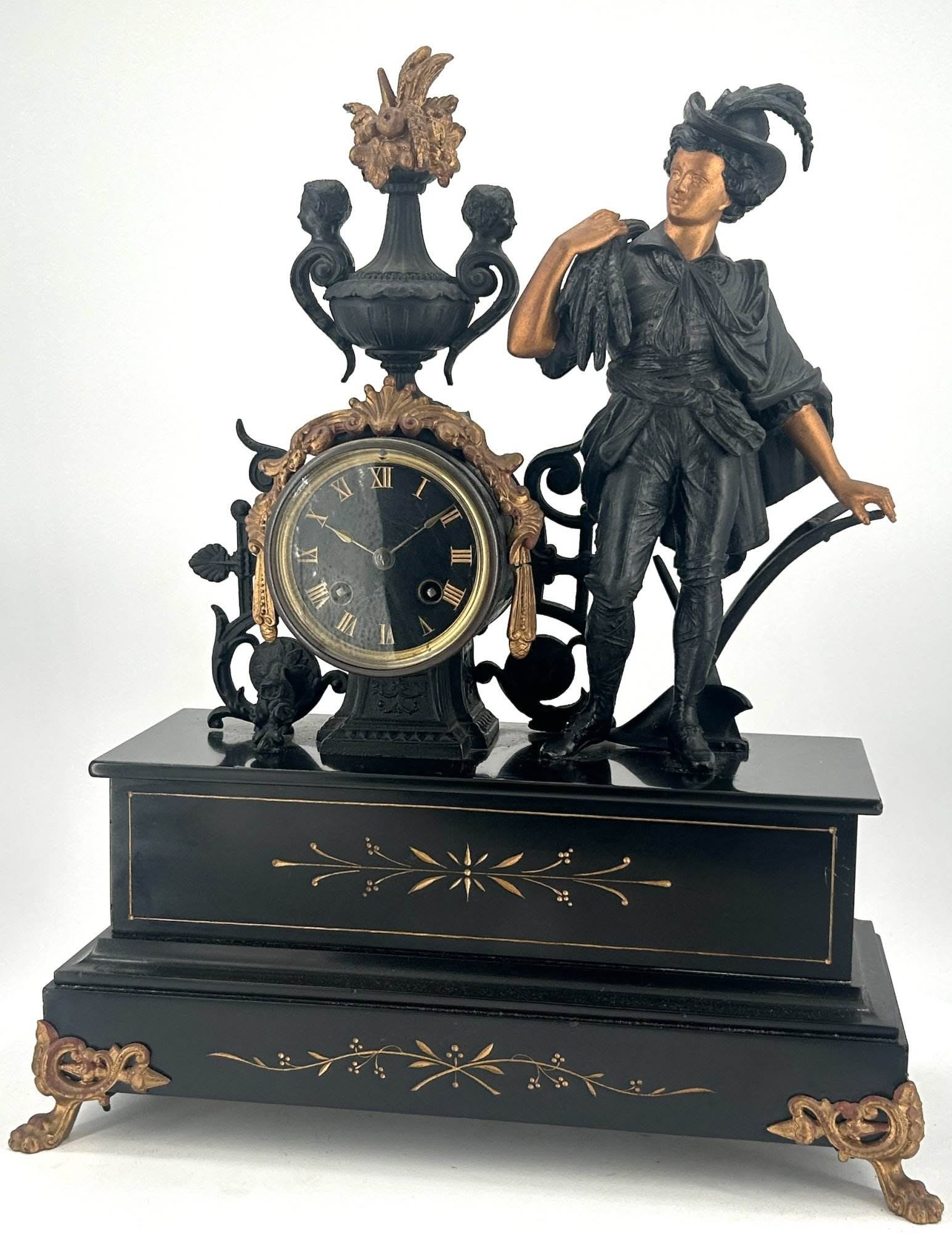 Stunning Victorian French Figural Slate & Spelter Mantel Clock - ca 1890 - Image 3